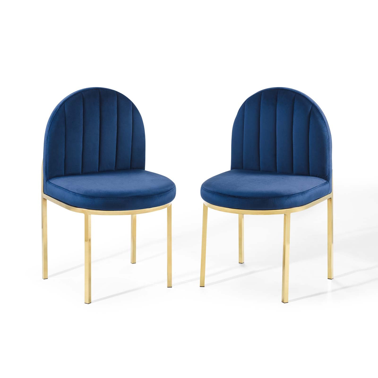 Modway Dining Chairs - Isla Dining Side Chair Performance Velvet Gold Navy (Set of 2)
