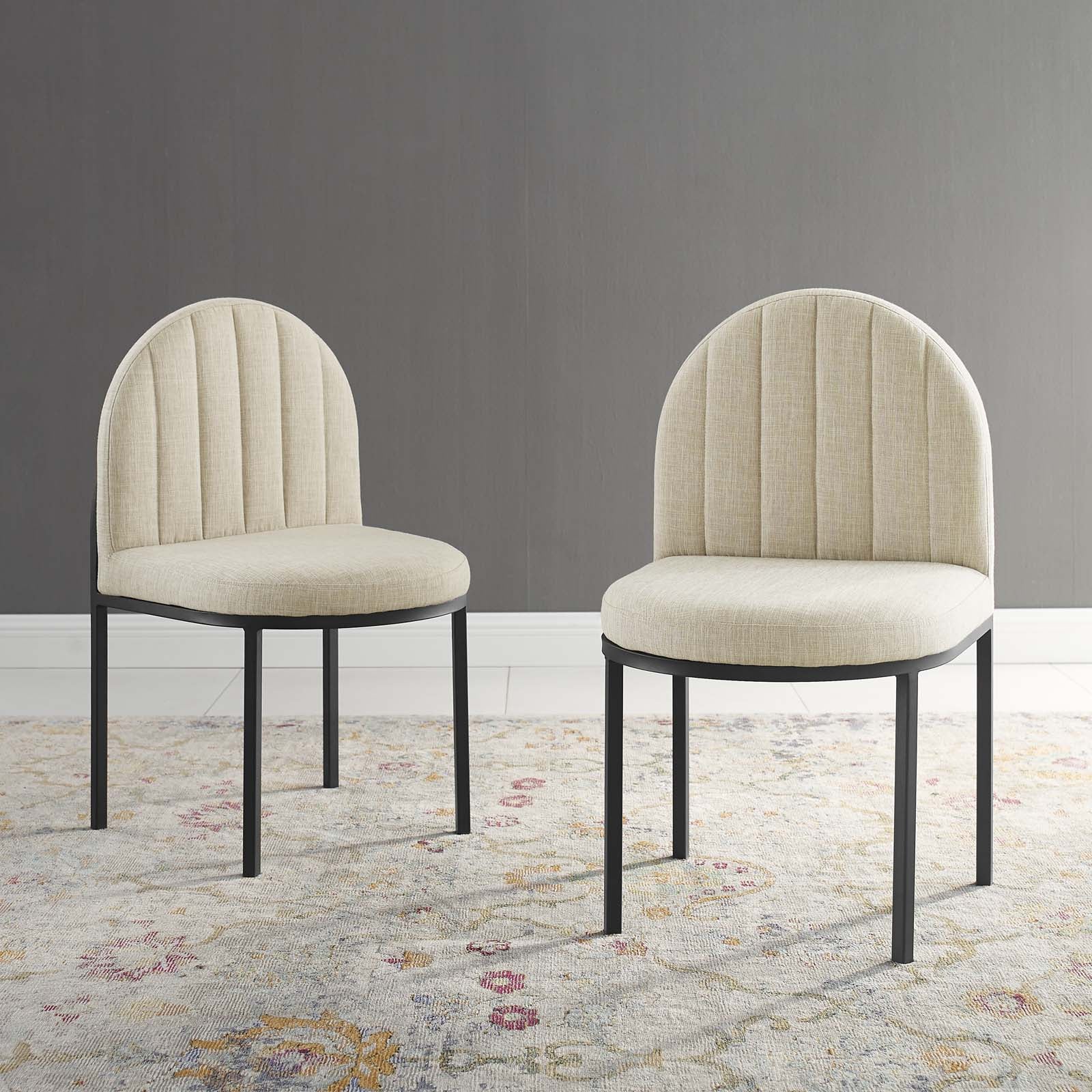 Modway Dining Chairs - Isla Dining Side Chair Upholstered Fabric Set of 2 Black Beige