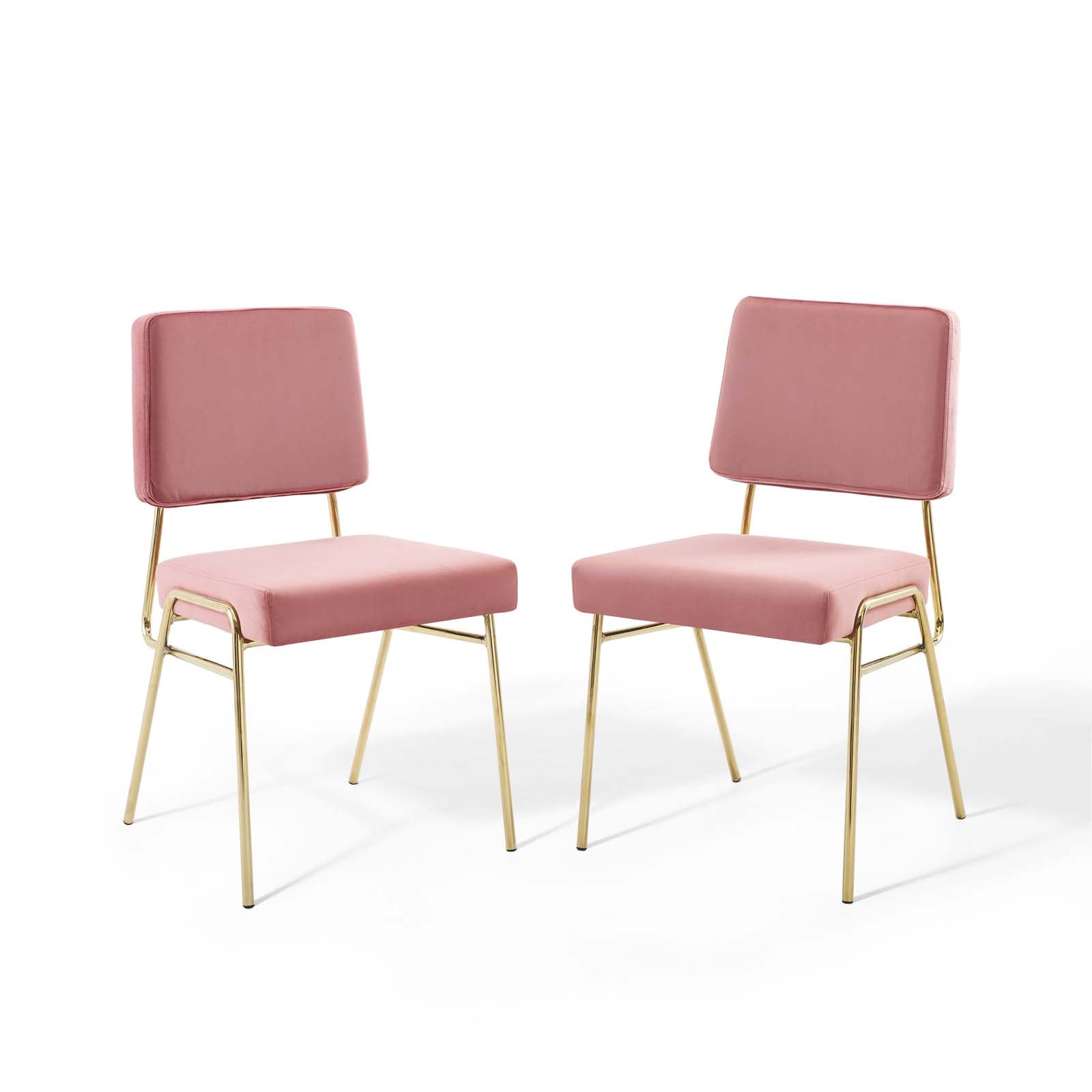 Modway Dining Chairs - Craft Dining Side Chair Performance Velvet Gold Dusty Rose (Set of 2)
