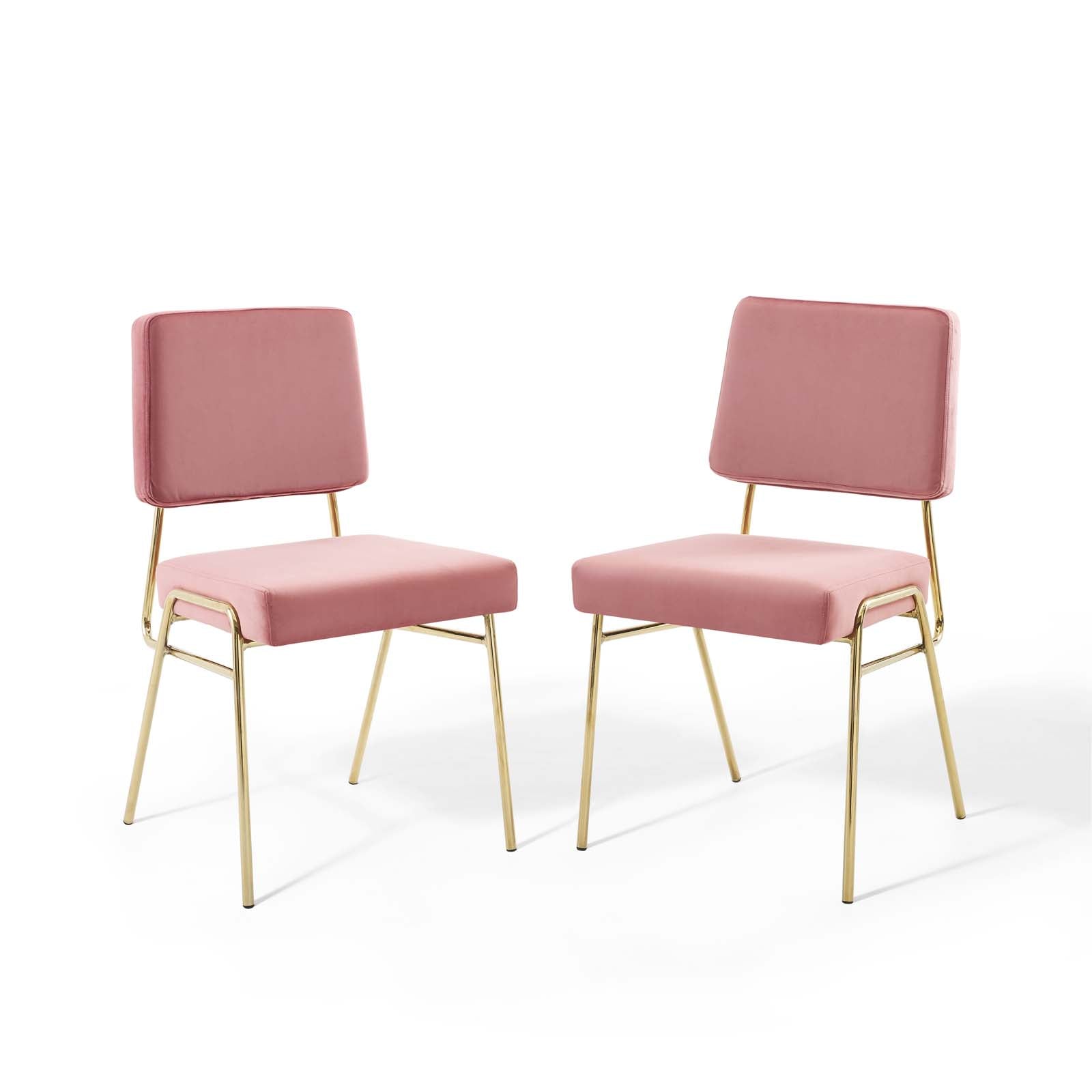 Modway Dining Chairs - Craft Dining Side Chair Performance Velvet Gold Dusty Rose (Set of 2)