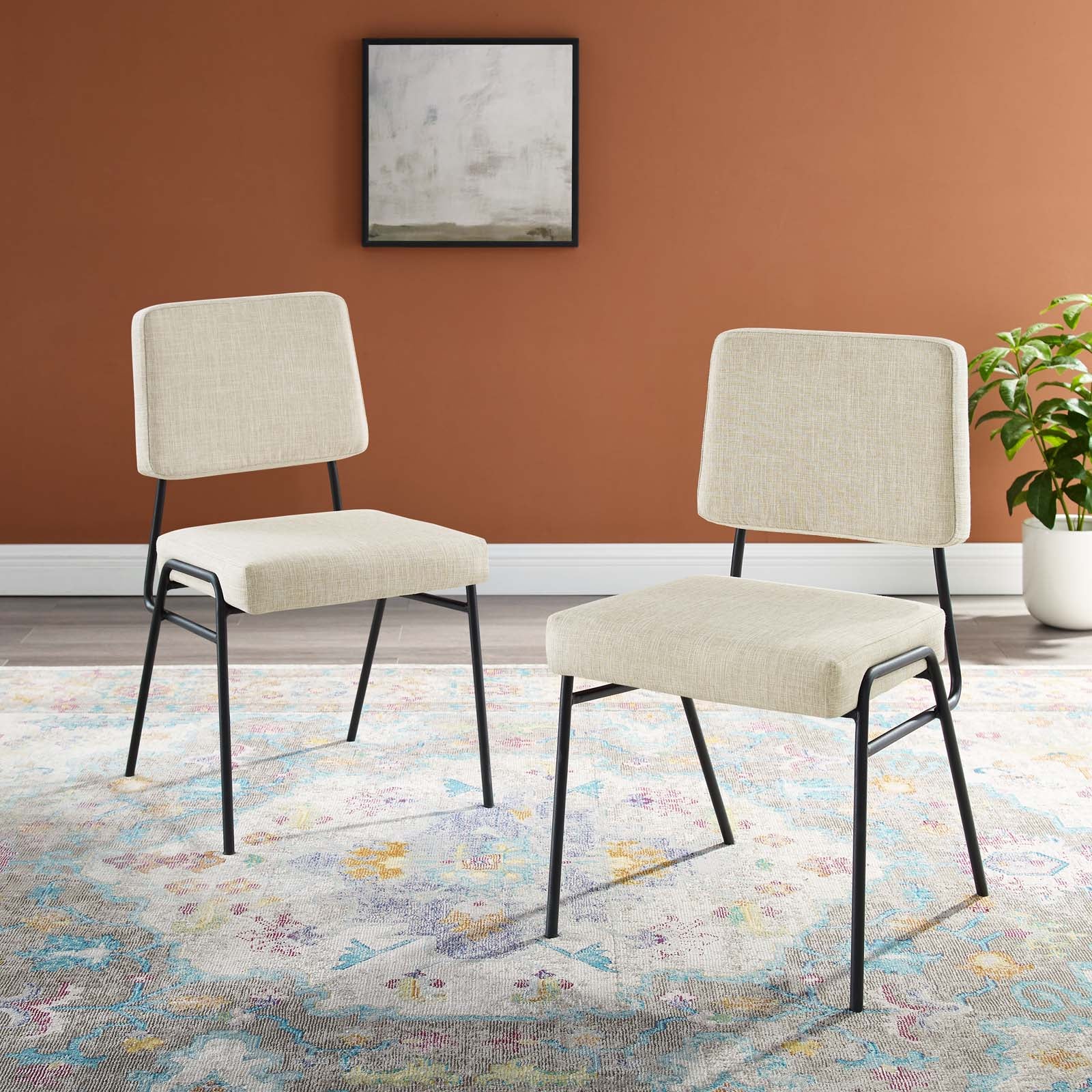 Modway Dining Chairs - Craft Dining Side Chair Upholstered Fabric Set Of 2 Black Beige