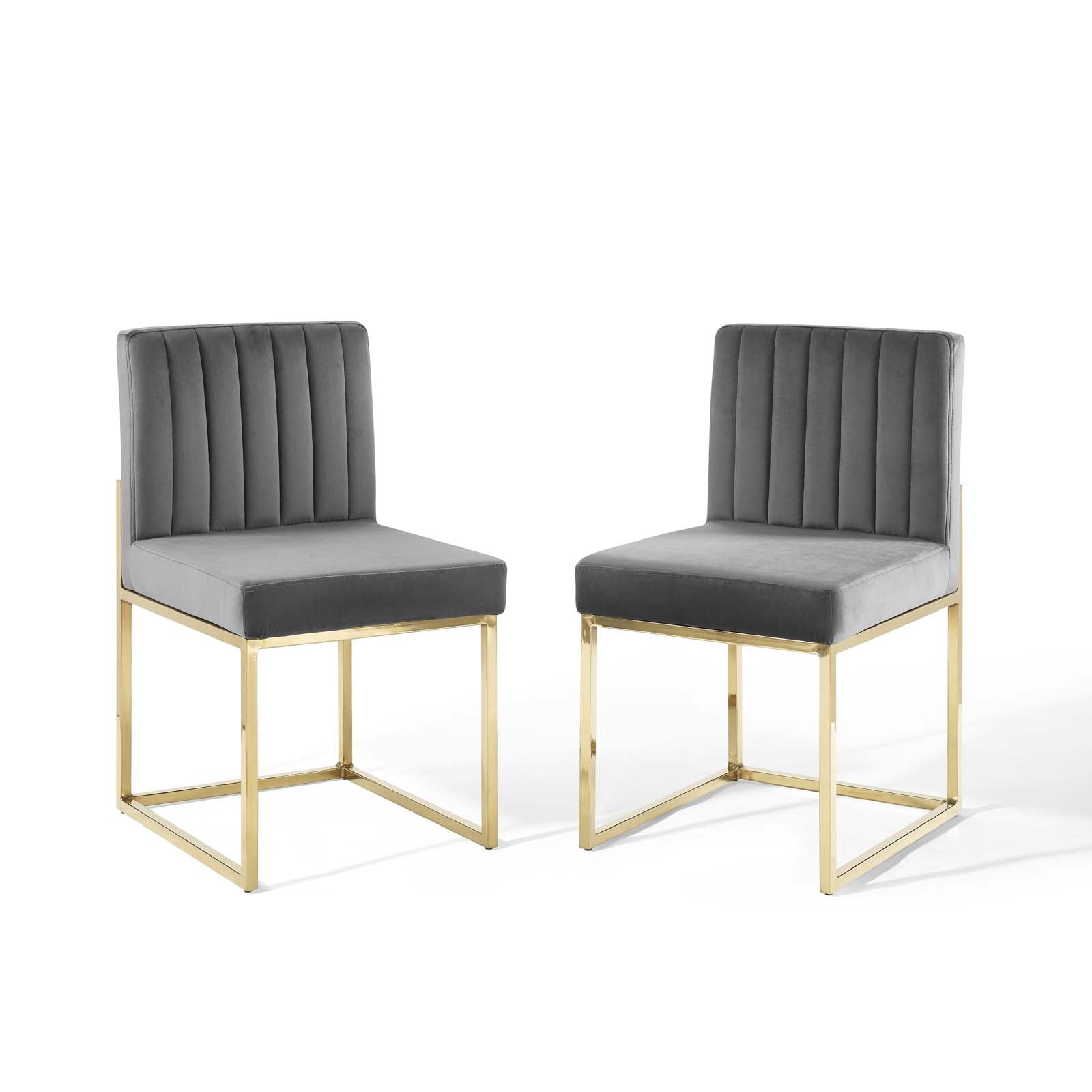 Modway Dining Chairs - Carriage Dining Chair Performance Velvet Set of 2 Gold Charcoal