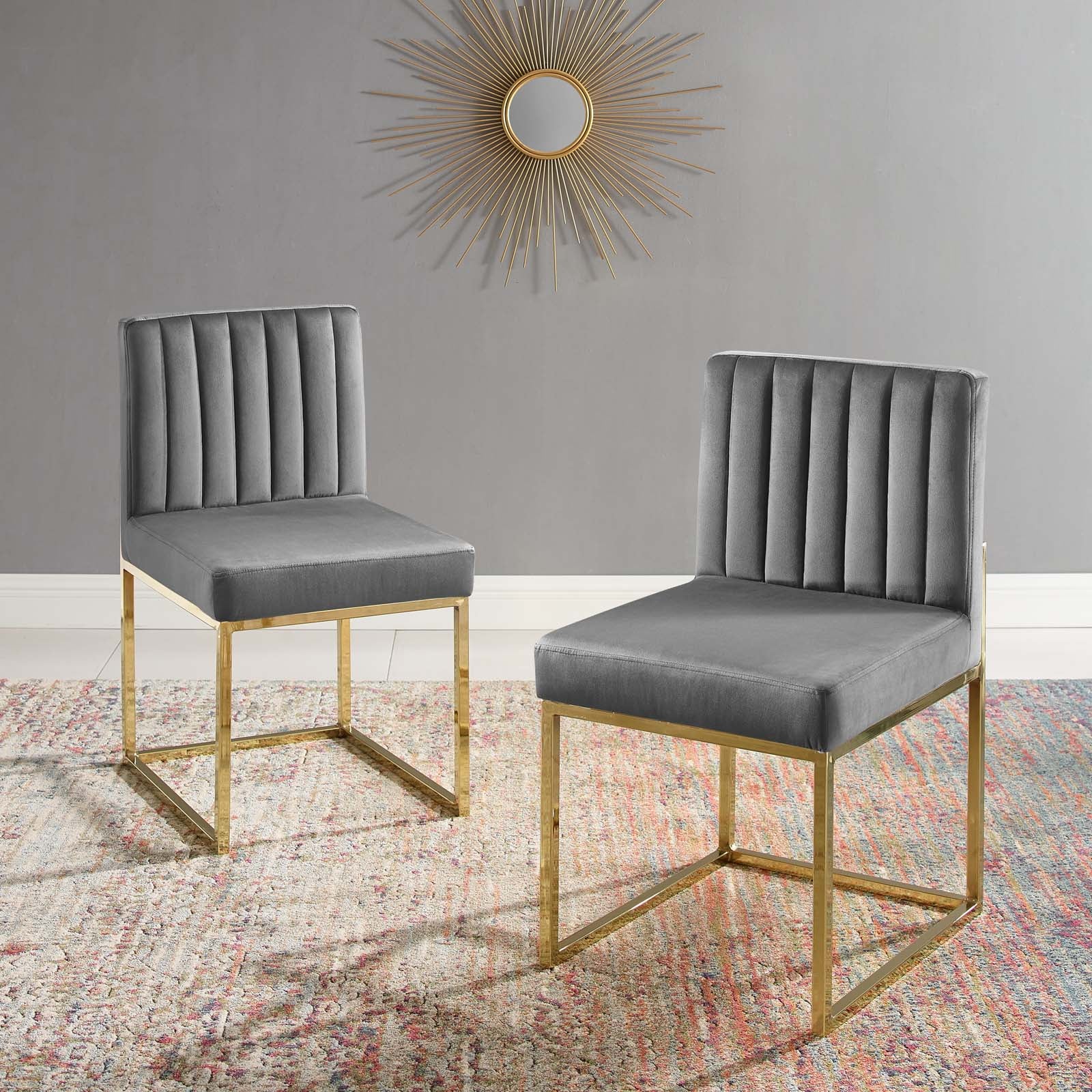 Modway Dining Chairs - Carriage Dining Chair Performance Velvet Set of 2 Gold Charcoal