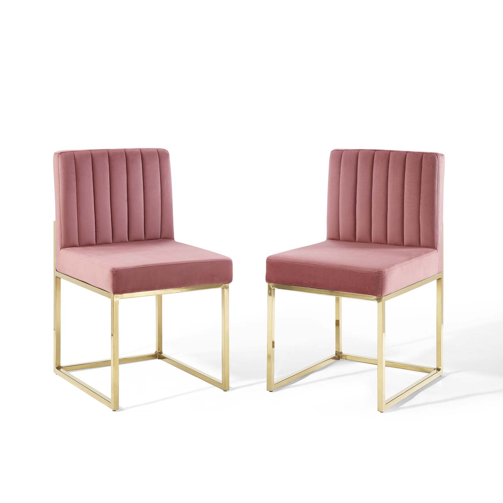 Modway Dining Chairs - Carriage Dining Chair Performance Velvet Gold Dusty Rose (Set of 2)
