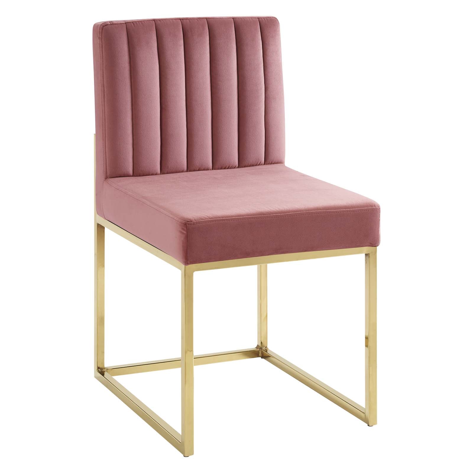 Modway Dining Chairs - Carriage Dining Chair Performance Velvet Gold Dusty Rose (Set of 2)