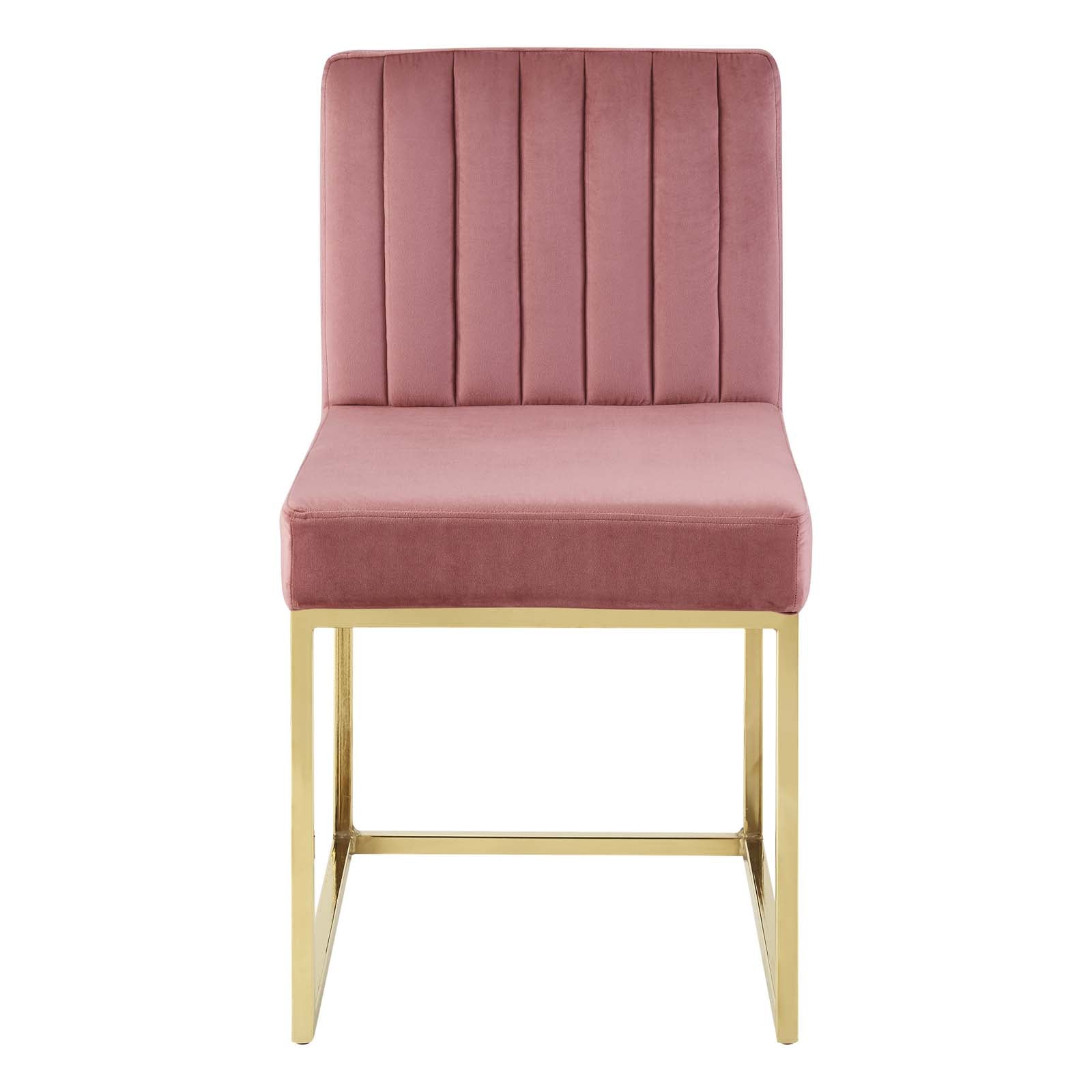 Modway Dining Chairs - Carriage Dining Chair Performance Velvet Gold Dusty Rose (Set of 2)