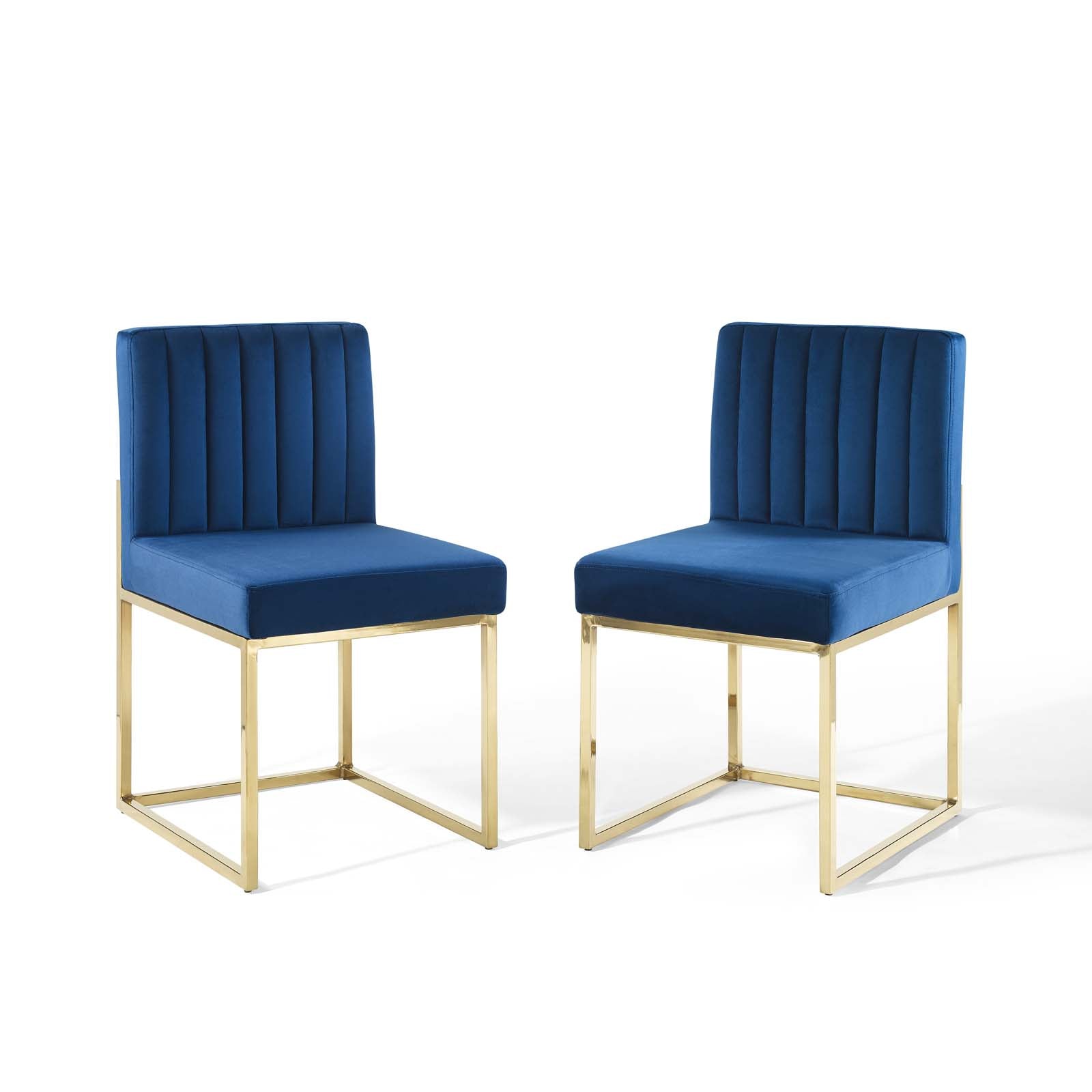 Modway Dining Chairs - Carriage Dining Chair Performance Velvet Gold Navy (Set of 2)