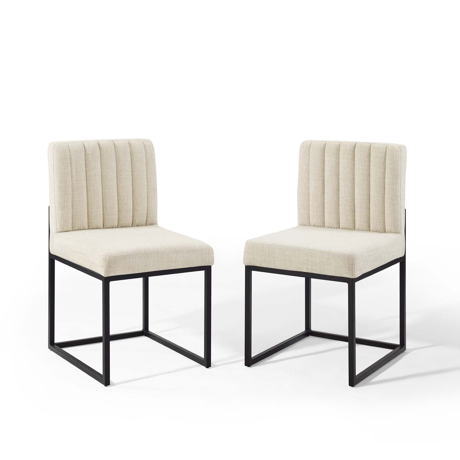 Modway Dining Chairs - Carriage Dining Chair Upholstered Fabric Set of 2 Black Beige