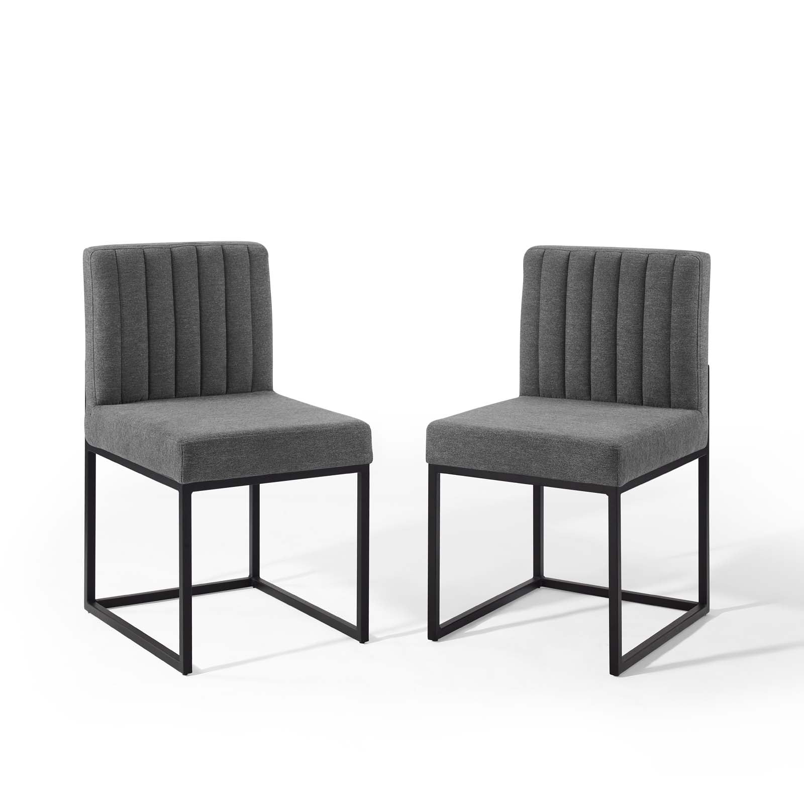 Modway Dining Chairs - Carriage Dining Chair Upholstered Fabric Set of 2 Black Charcoal