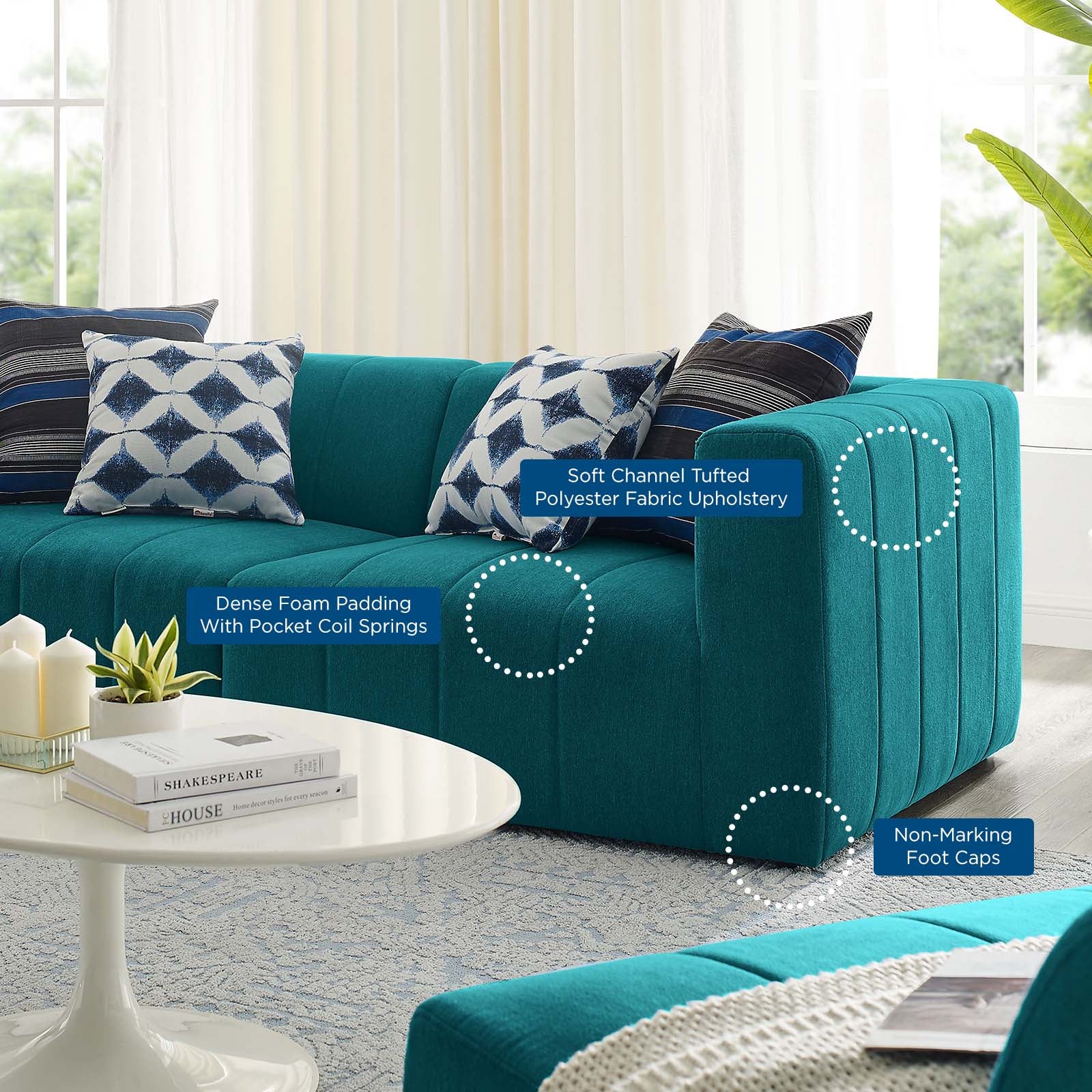 Modway Loveseats - Bartlett Upholstered Fabric 2-Piece Loveseat Teal