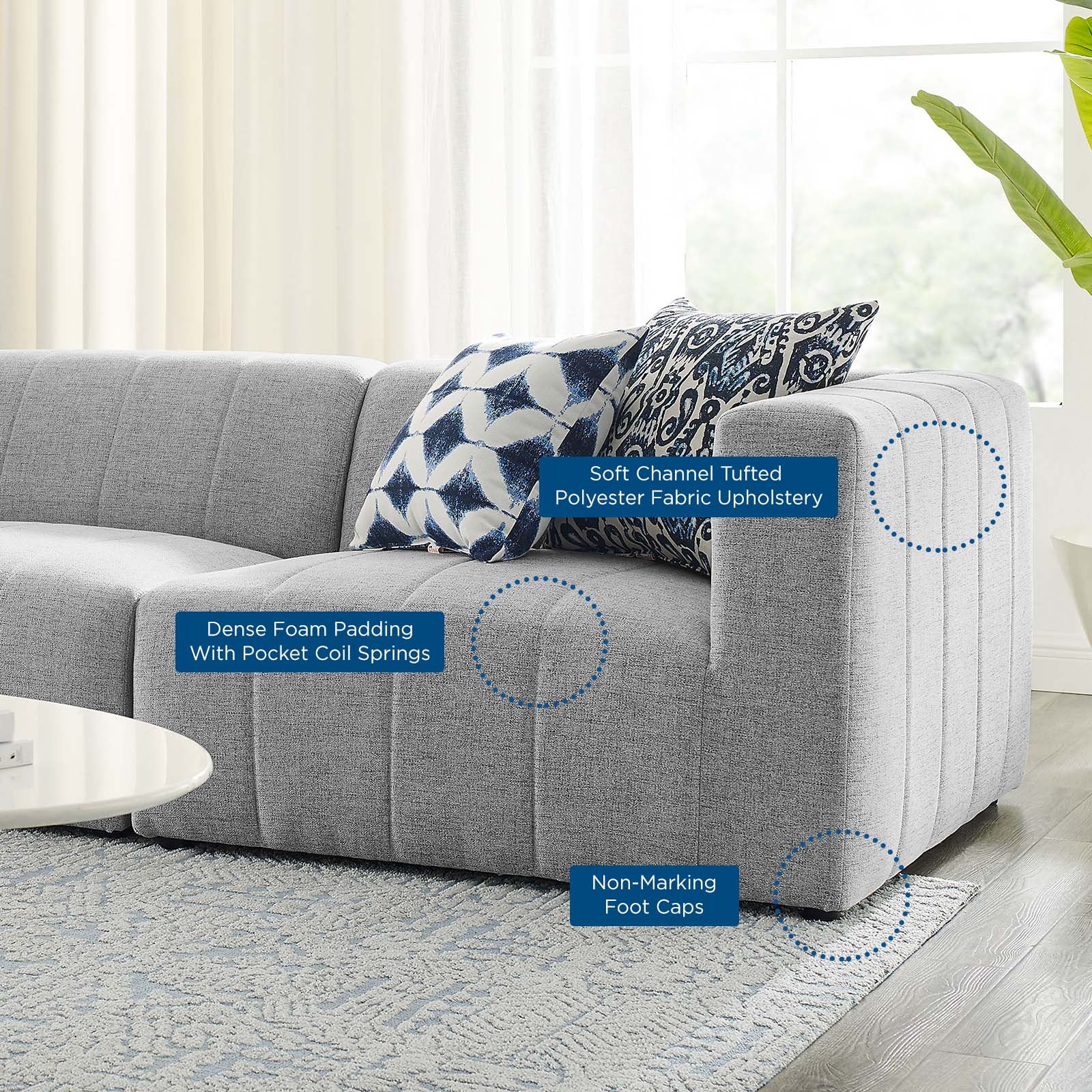 Modway Sofas & Couches - Bartlett Upholstered Fabric 3-Piece Sofa Light Gray