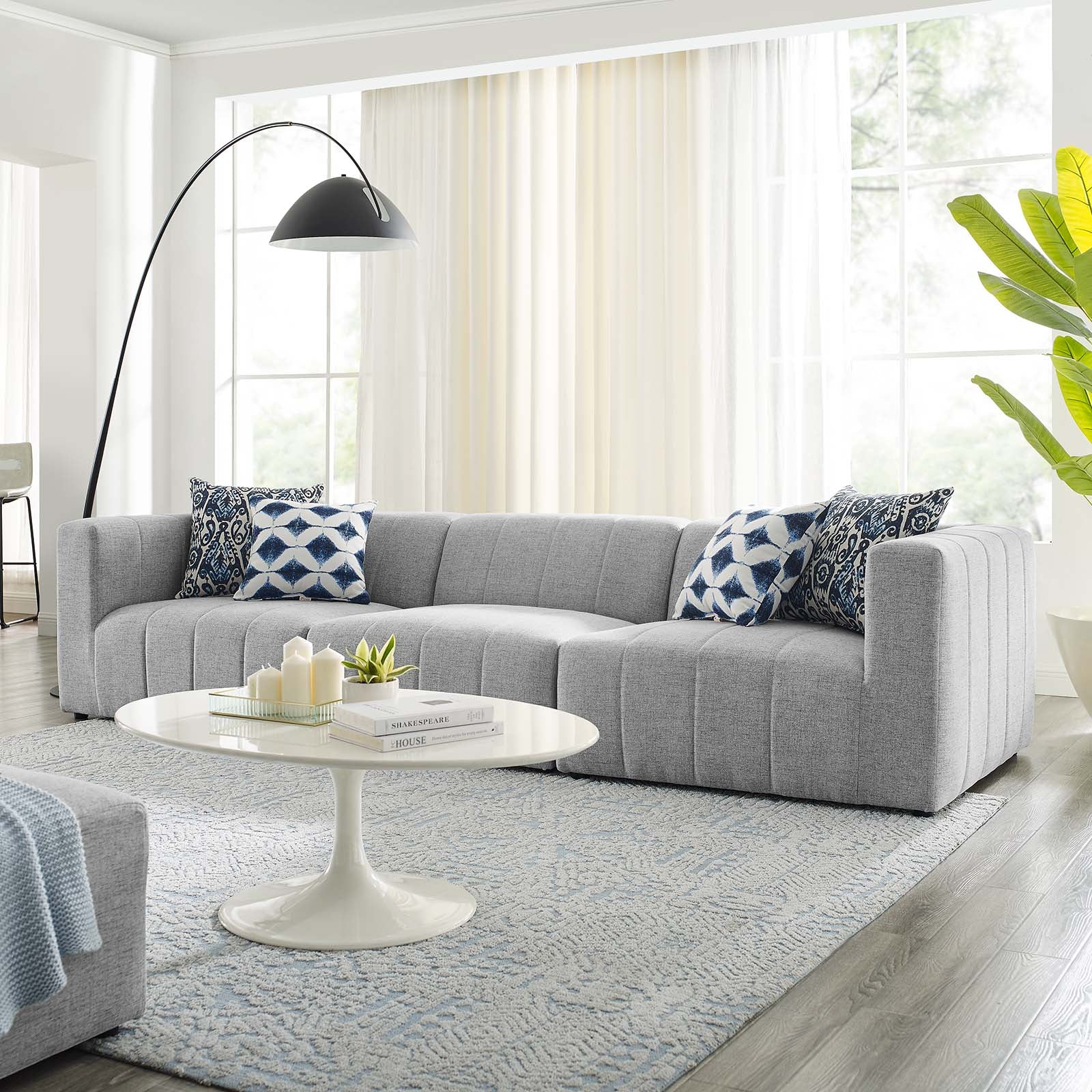 Modway Sofas & Couches - Bartlett Upholstered Fabric 3-Piece Sofa Light Gray