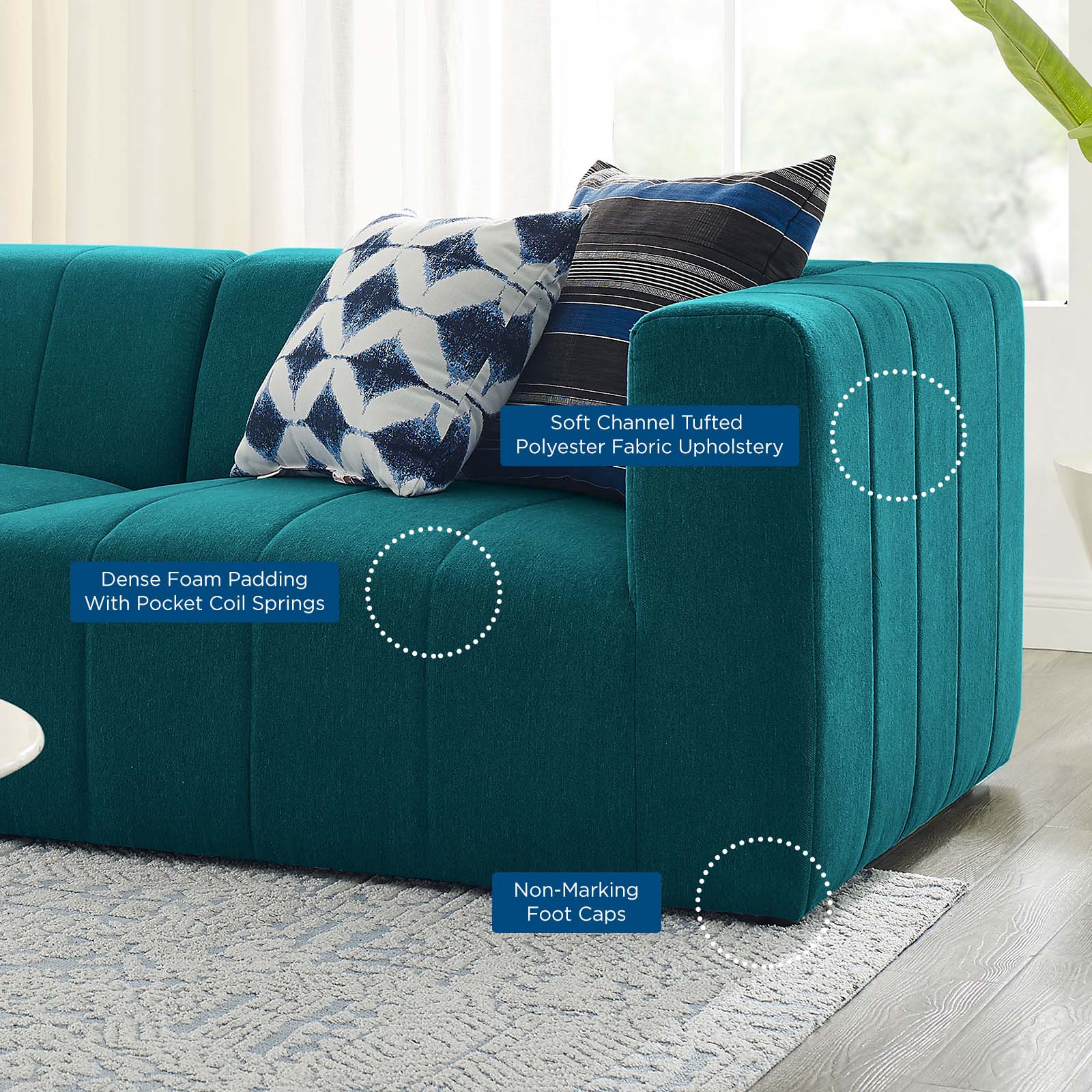 Modway Sofas & Couches - Bartlett Upholstered Fabric 3-Piece Sofa Teal