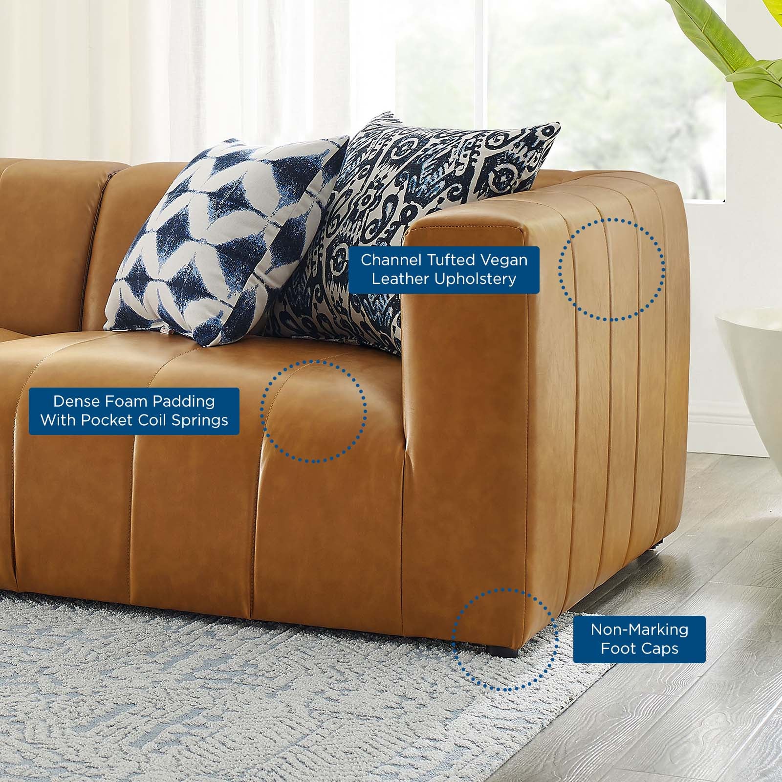 Modway Sofas & Couches - Bartlett Vegan Leather 3-Piece Sofa Tan