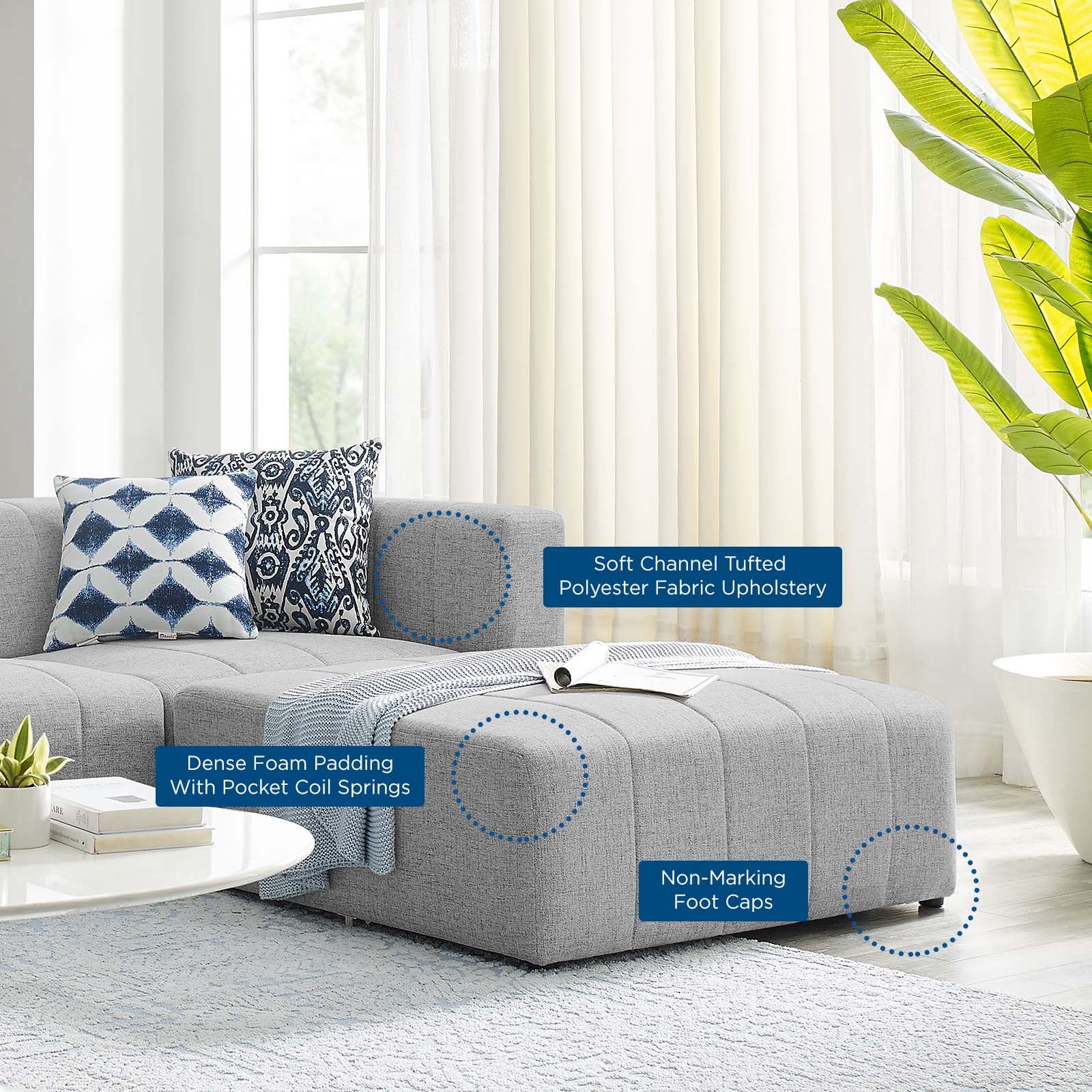 Modway Sectional Sofas - Bartlett Upholstered Fabric 27.5 " H 4-Piece Sectional Sofa Light Gray