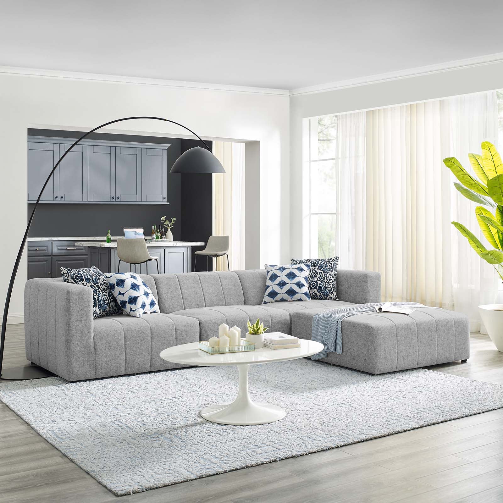 Modway Sectional Sofas - Bartlett Upholstered Fabric 27.5 " H 4-Piece Sectional Sofa Light Gray