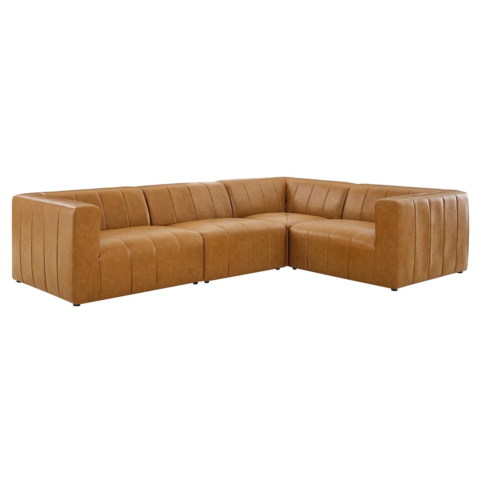 Modway Sectional Sofas - Bartlett Vegan Leather 4-Piece Sectional Sofa Tan