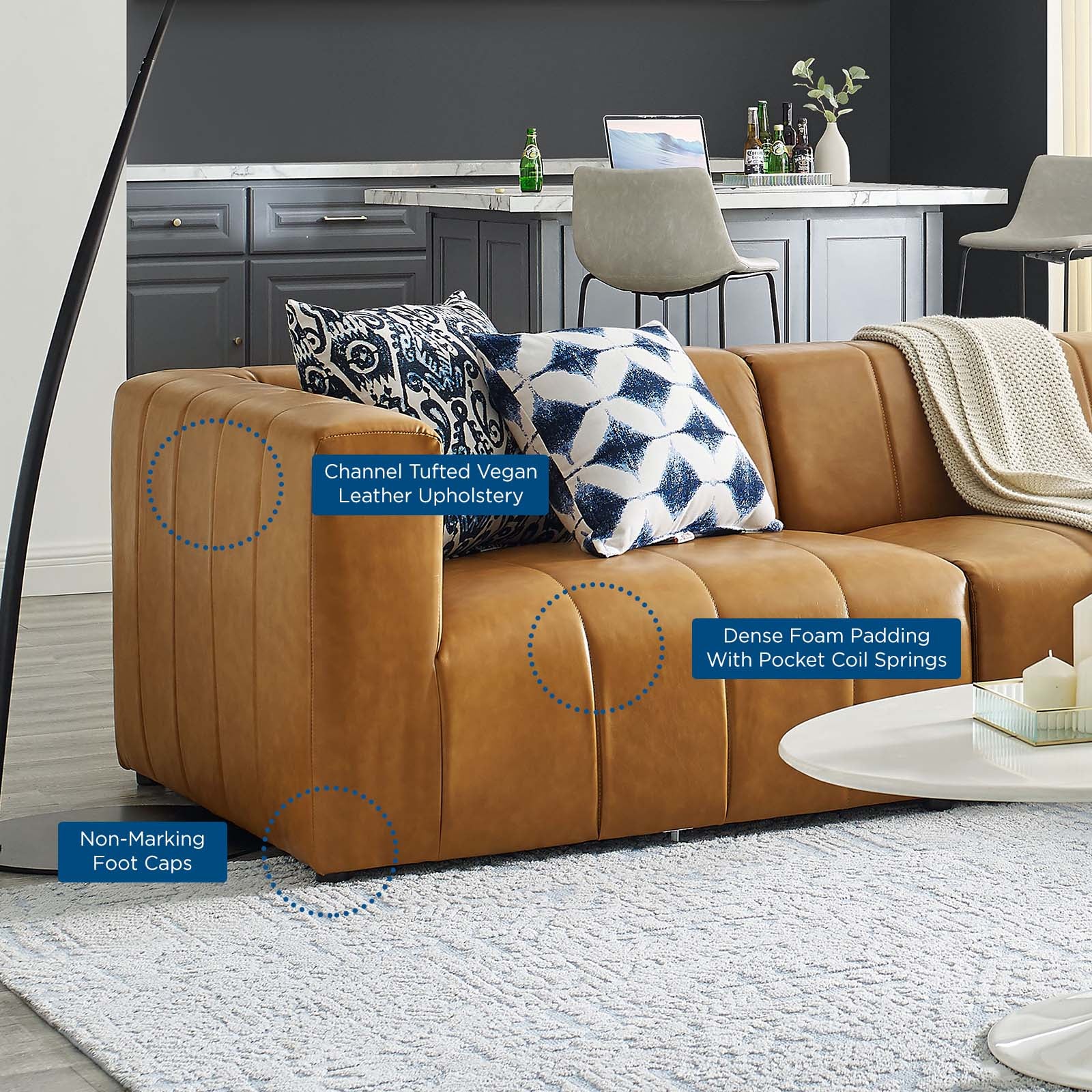 Modway Sectional Sofas - Bartlett Vegan Leather 4-Piece Sectional Sofa Tan