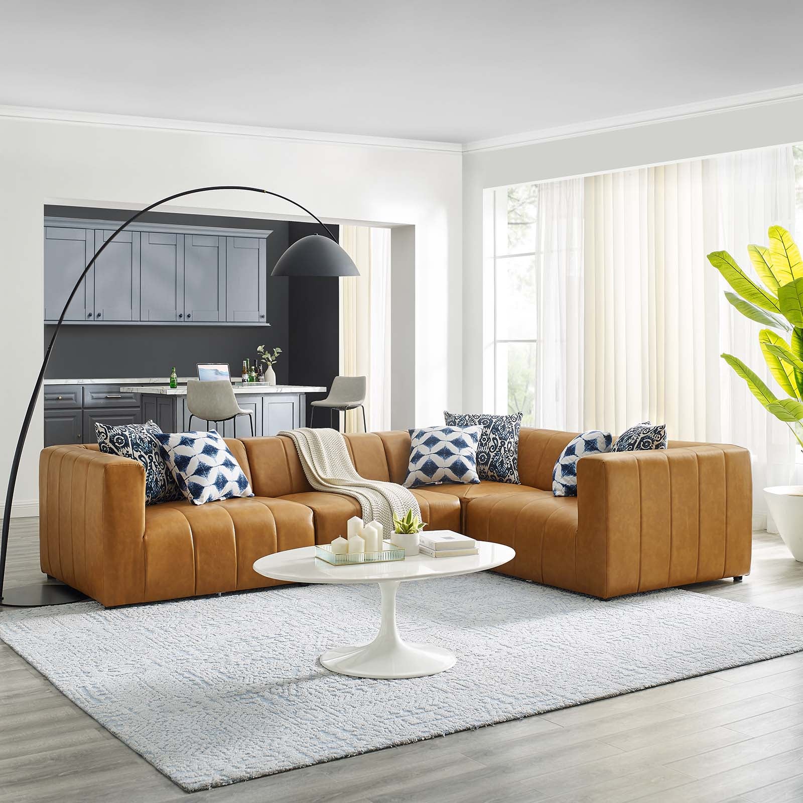 Modway Sectional Sofas - Bartlett Vegan Leather 4-Piece Sectional Sofa Tan