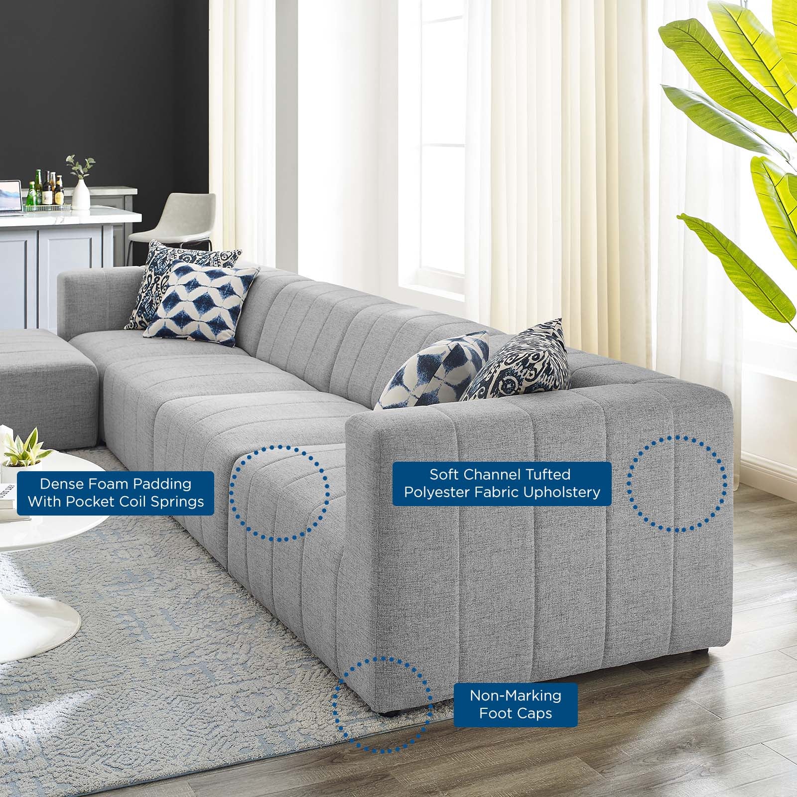 Modway Sectional Sofas - Bartlett Upholstered Fabric 27.5 " H 5-Piece Sectional Sofa Light Gray