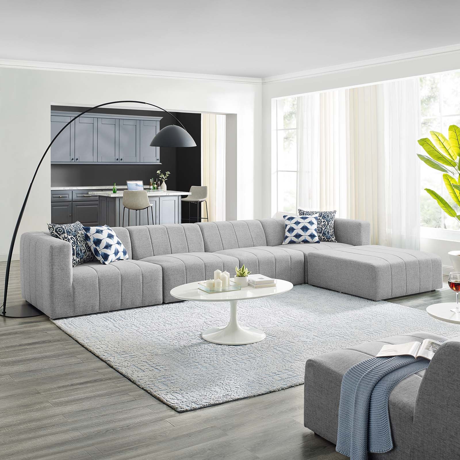 Modway Sectional Sofas - Bartlett Upholstered Fabric 27.5 " H 5-Piece Sectional Sofa Light Gray