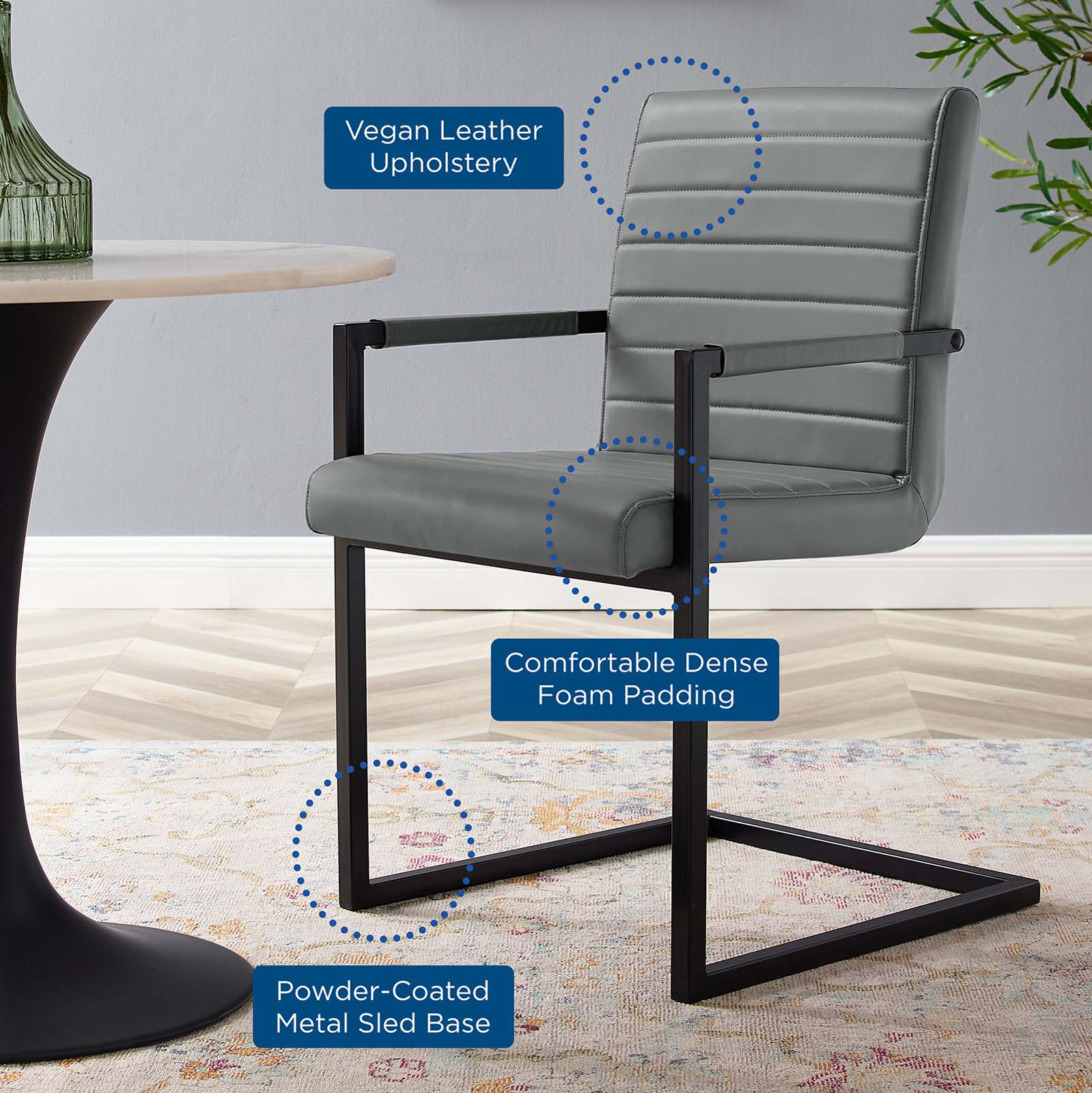 Modway Dining Chairs - Savoy-Vegan-Leather-Dining-Chairs---Set-of-2-Gray