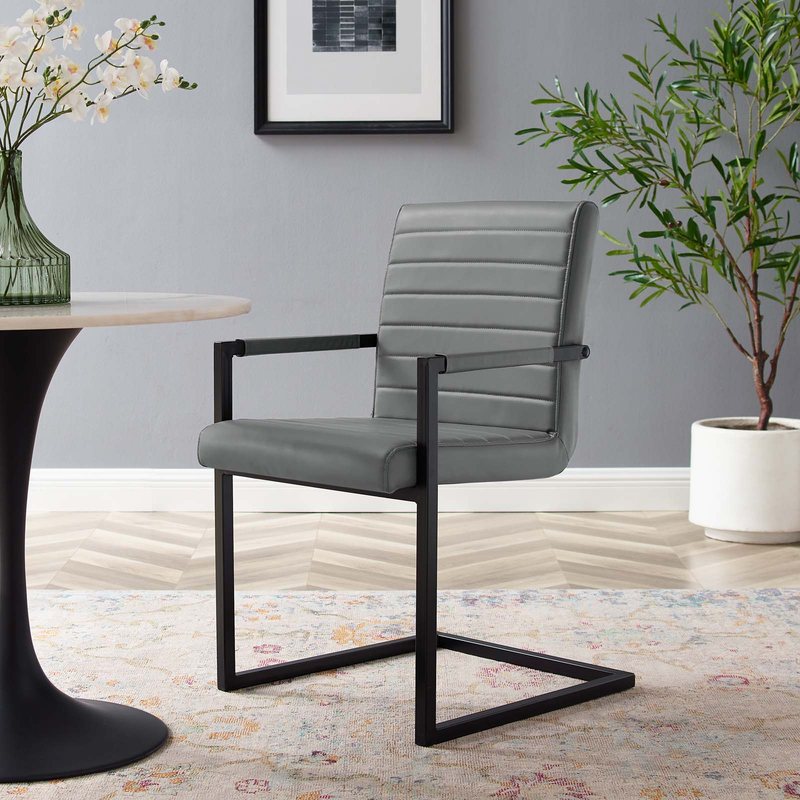 Modway Dining Chairs - Savoy-Vegan-Leather-Dining-Chairs---Set-of-2-Gray