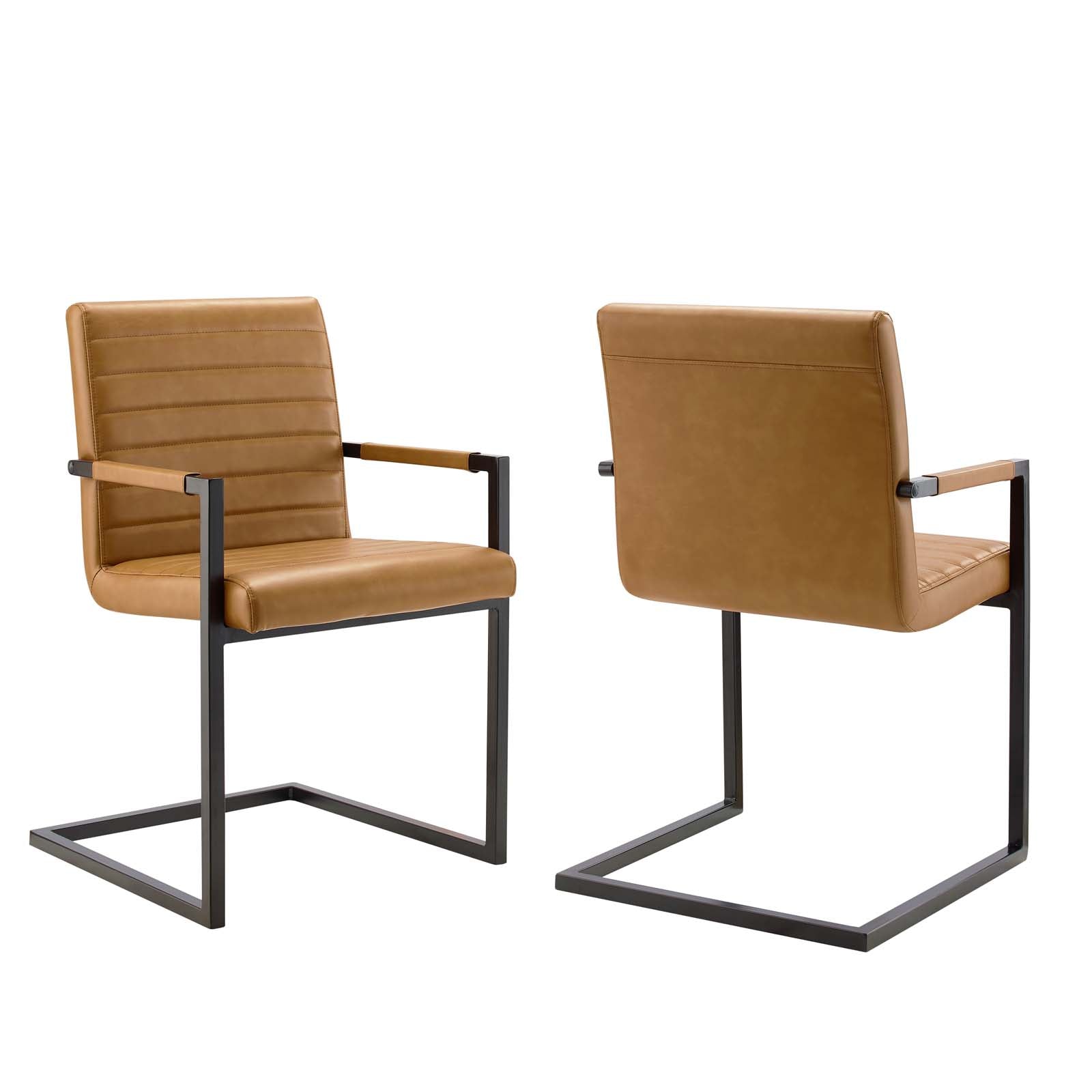 Modway Dining Chairs - Savoy Vegan Leather Dining Chairs - Set of 2 Tan