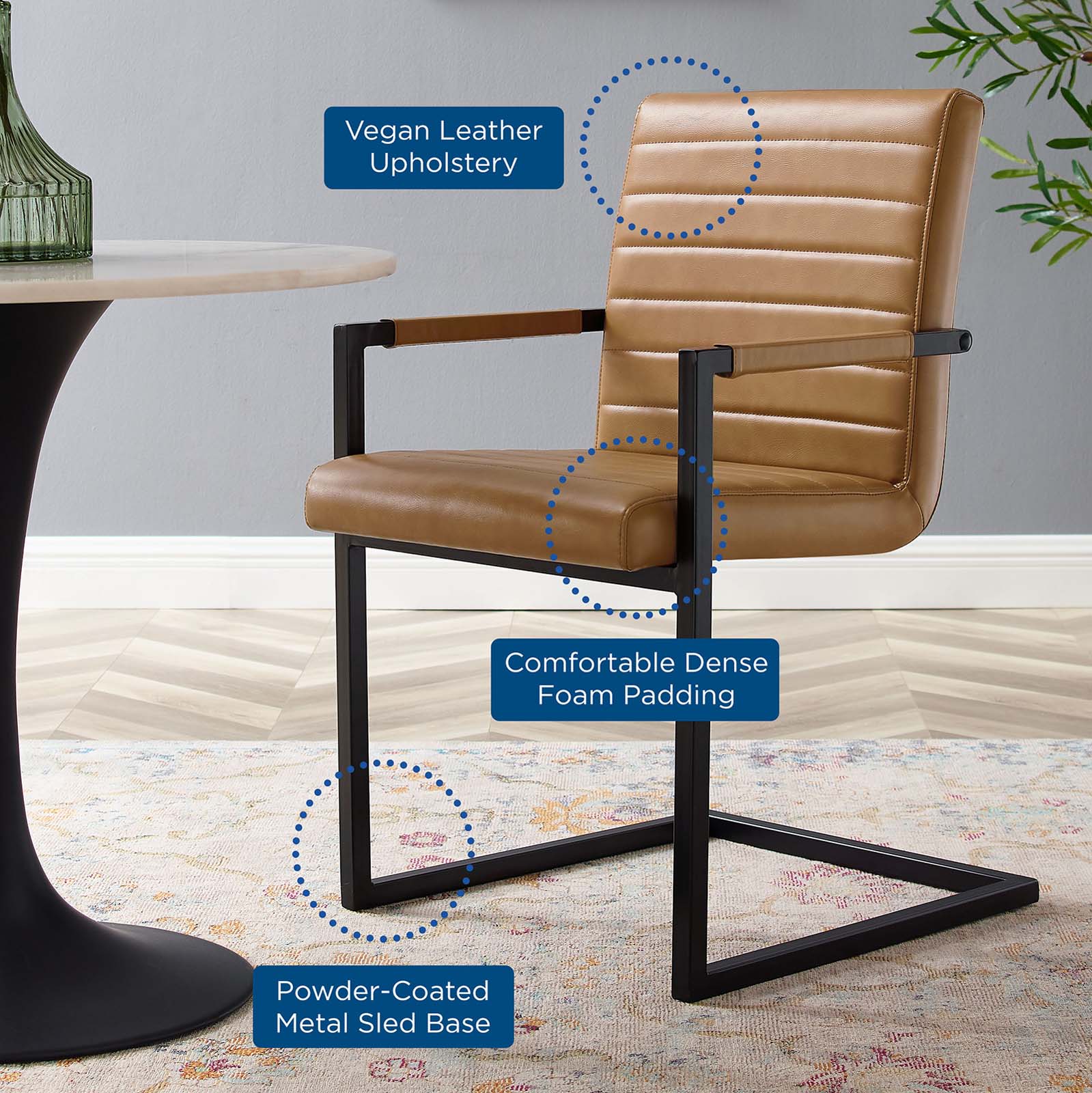 Modway Dining Chairs - Savoy Vegan Leather Dining Chairs - Set of 2 Tan