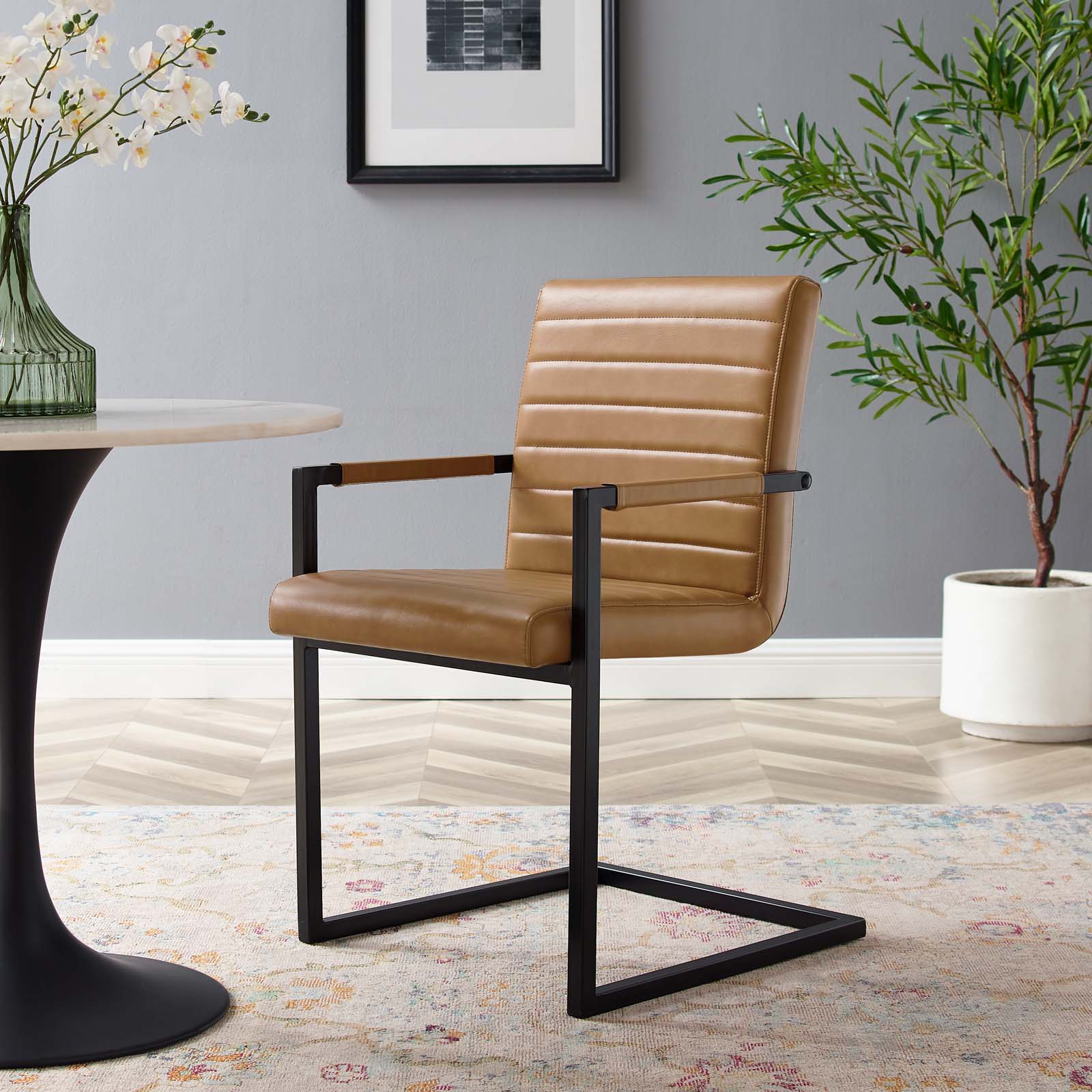 Modway Dining Chairs - Savoy Vegan Leather Dining Chairs - Set of 2 Tan