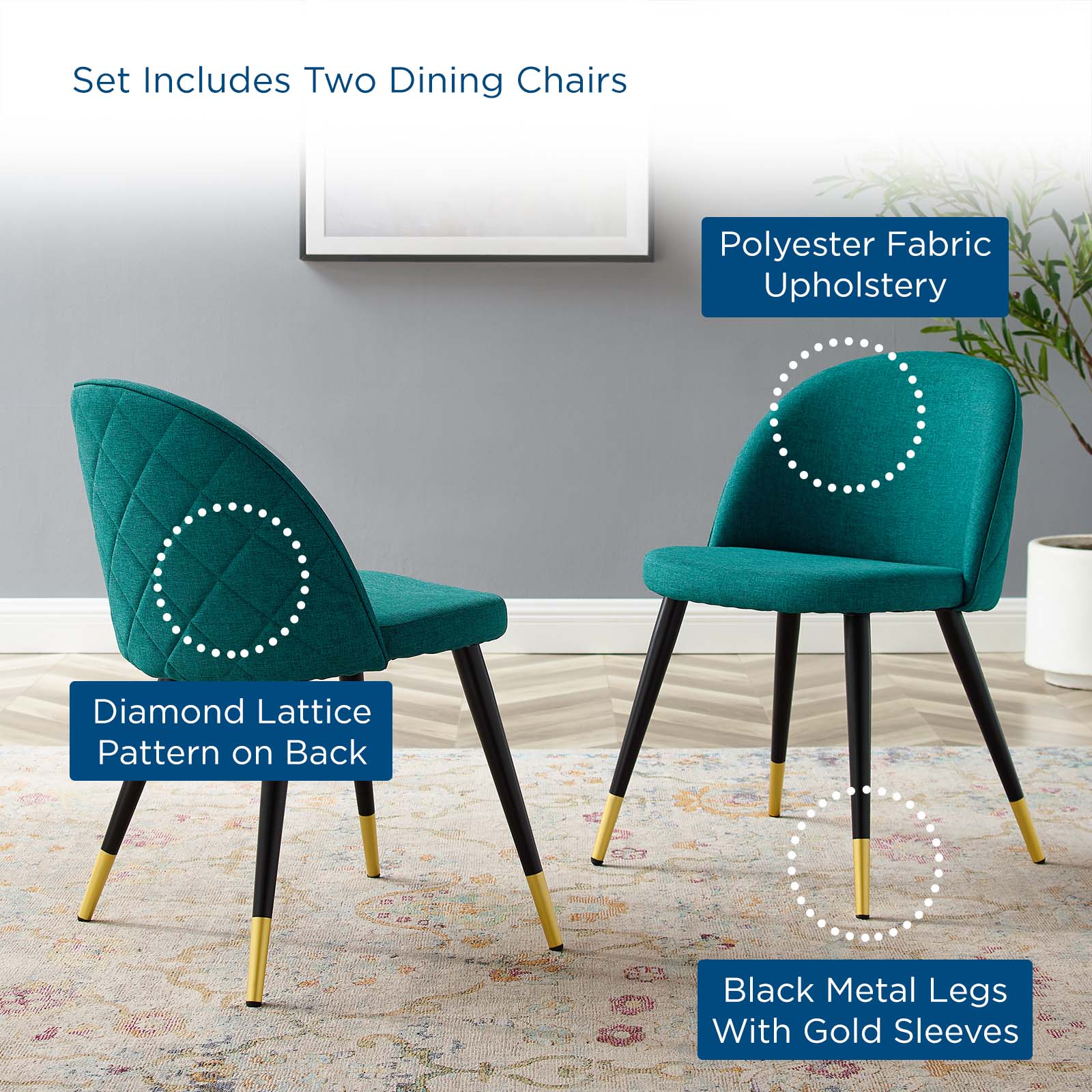 Modway Dining Chairs - Cordial-Dining-Chairs---Set-of-2-Teal