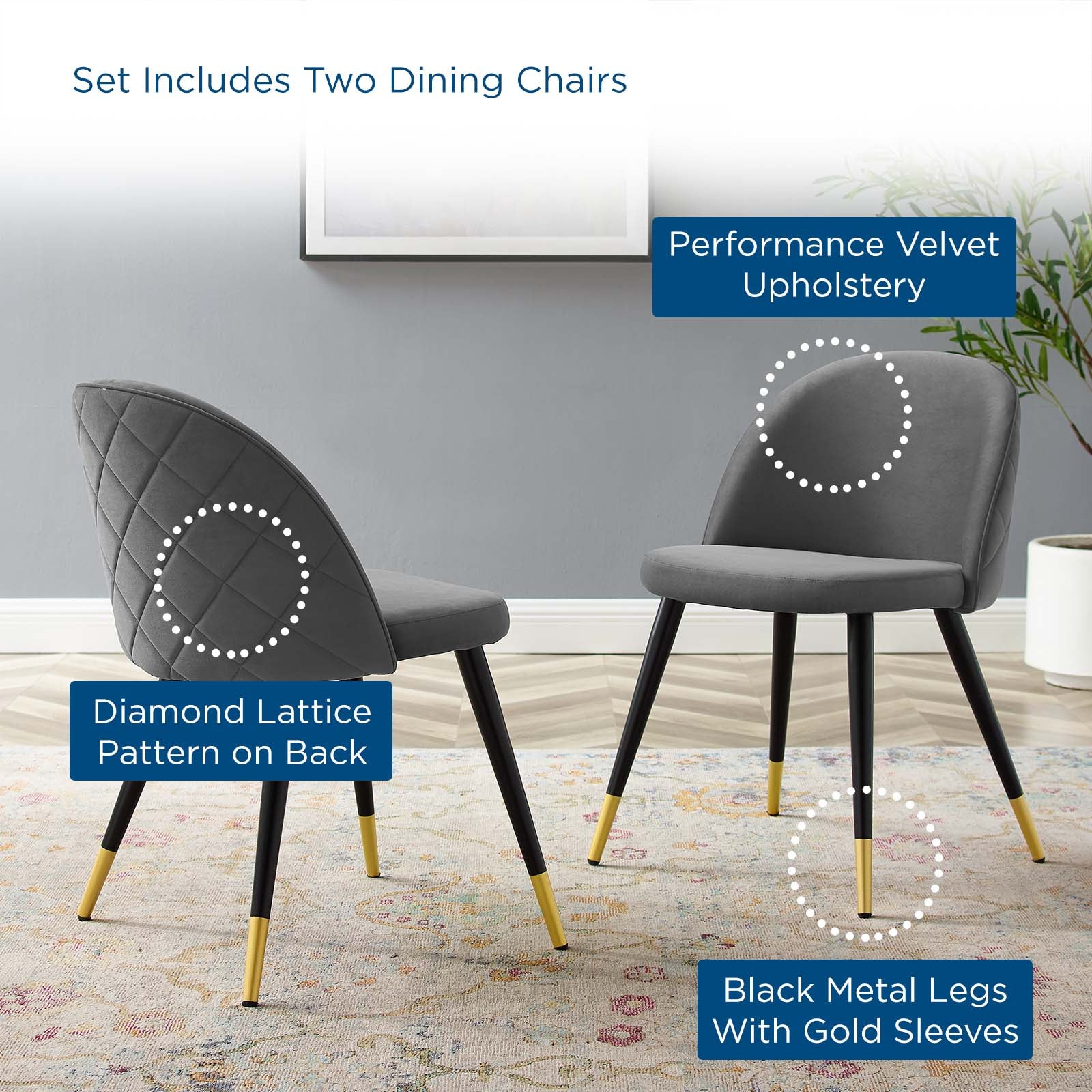 Modway Dining Chairs - Cordial-Performance-Velvet-Dining-Chairs---Set-of-2-Gray