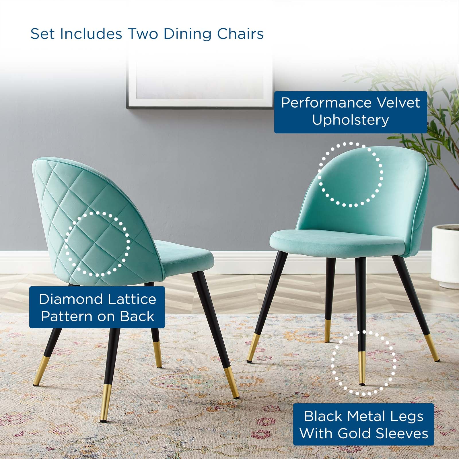 Modway Dining Chairs - Cordial-Performance-Velvet-Dining-Chairs---Set-of-2-Mint