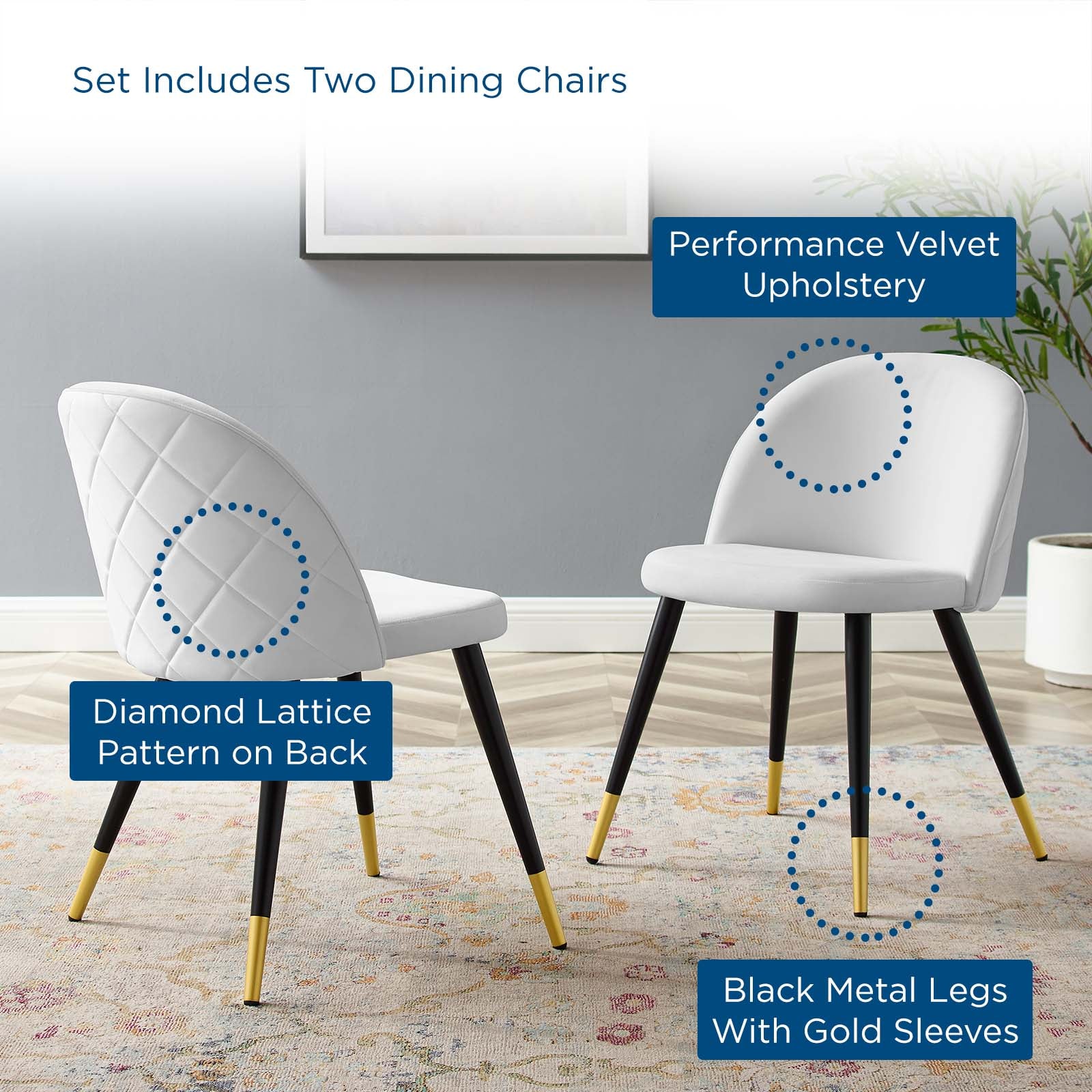 Modway Dining Chairs - Cordial-Performance-Velvet-Dining-Chairs---Set-of-2-White