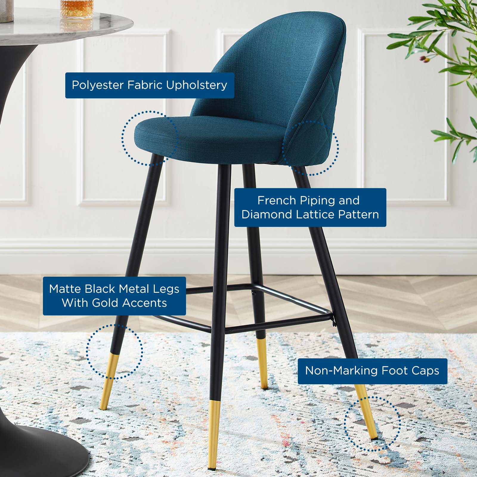 Modway Barstools - Cordial Fabric Bar Stools - Set of 2 Azure