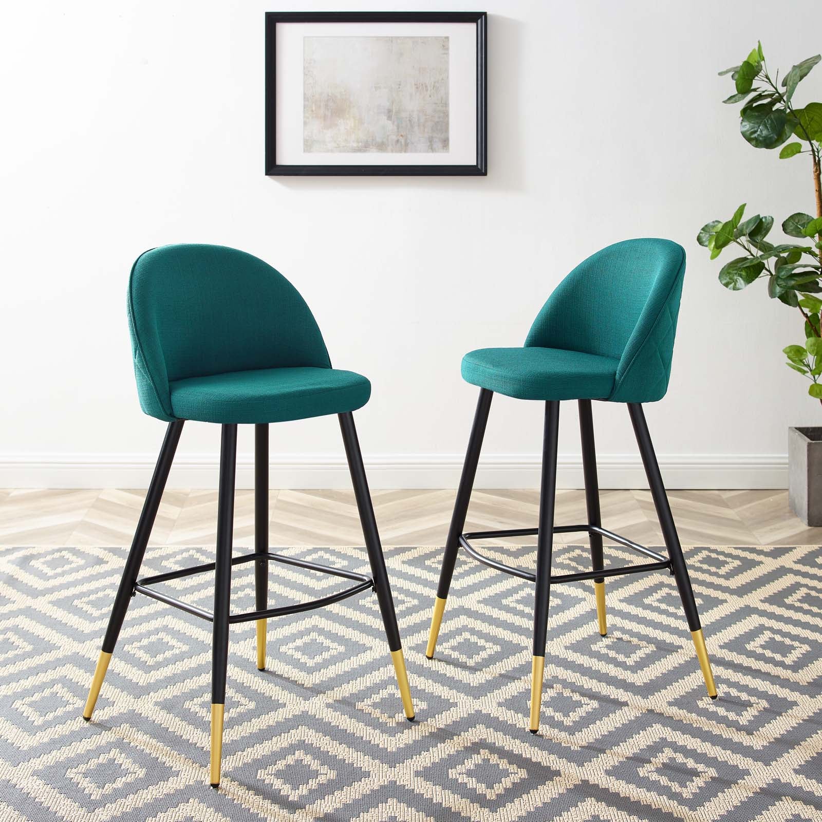 Modway Barstools - Cordial-Fabric-Bar-Stools---Set-of-2-Teal