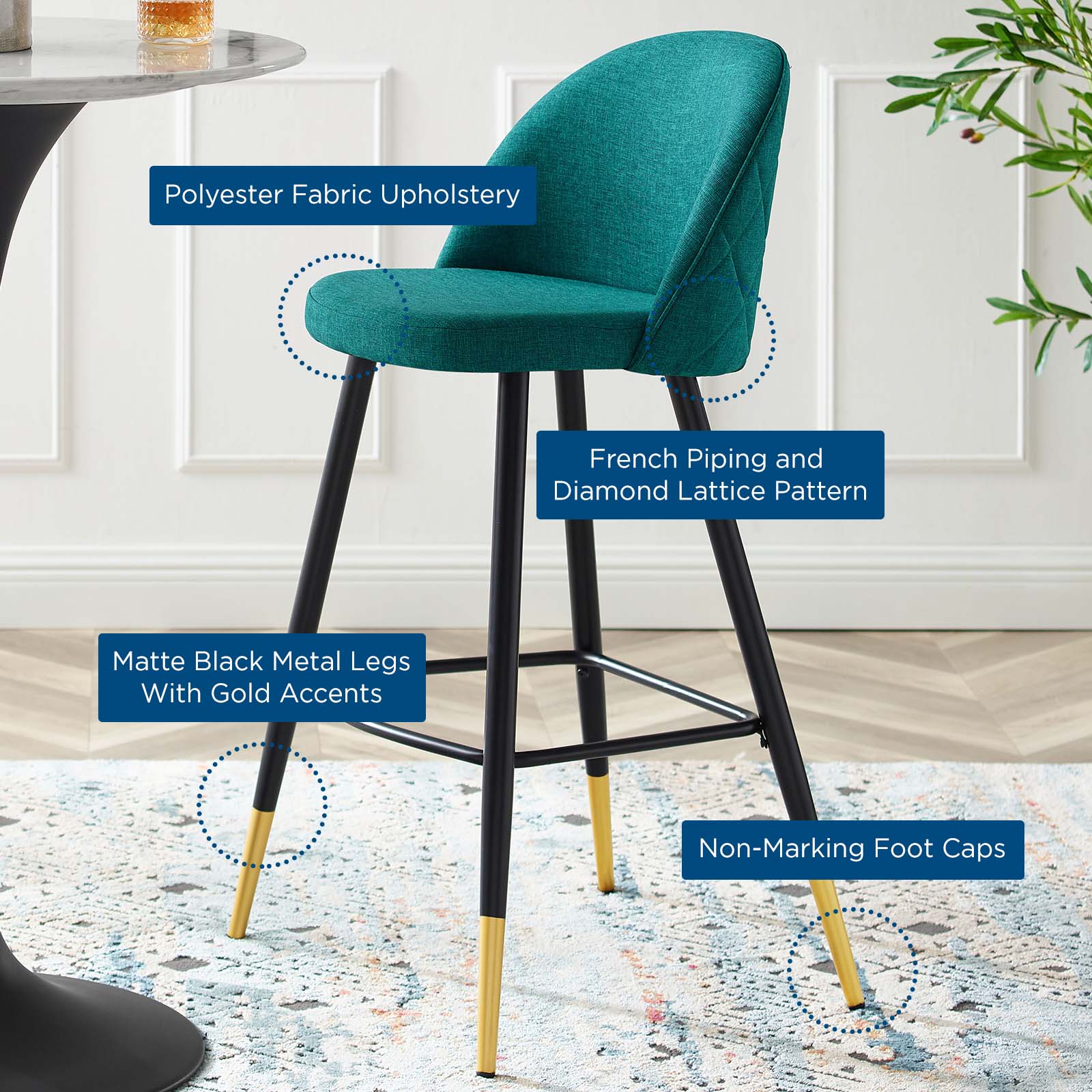 Modway Barstools - Cordial-Fabric-Bar-Stools---Set-of-2-Teal