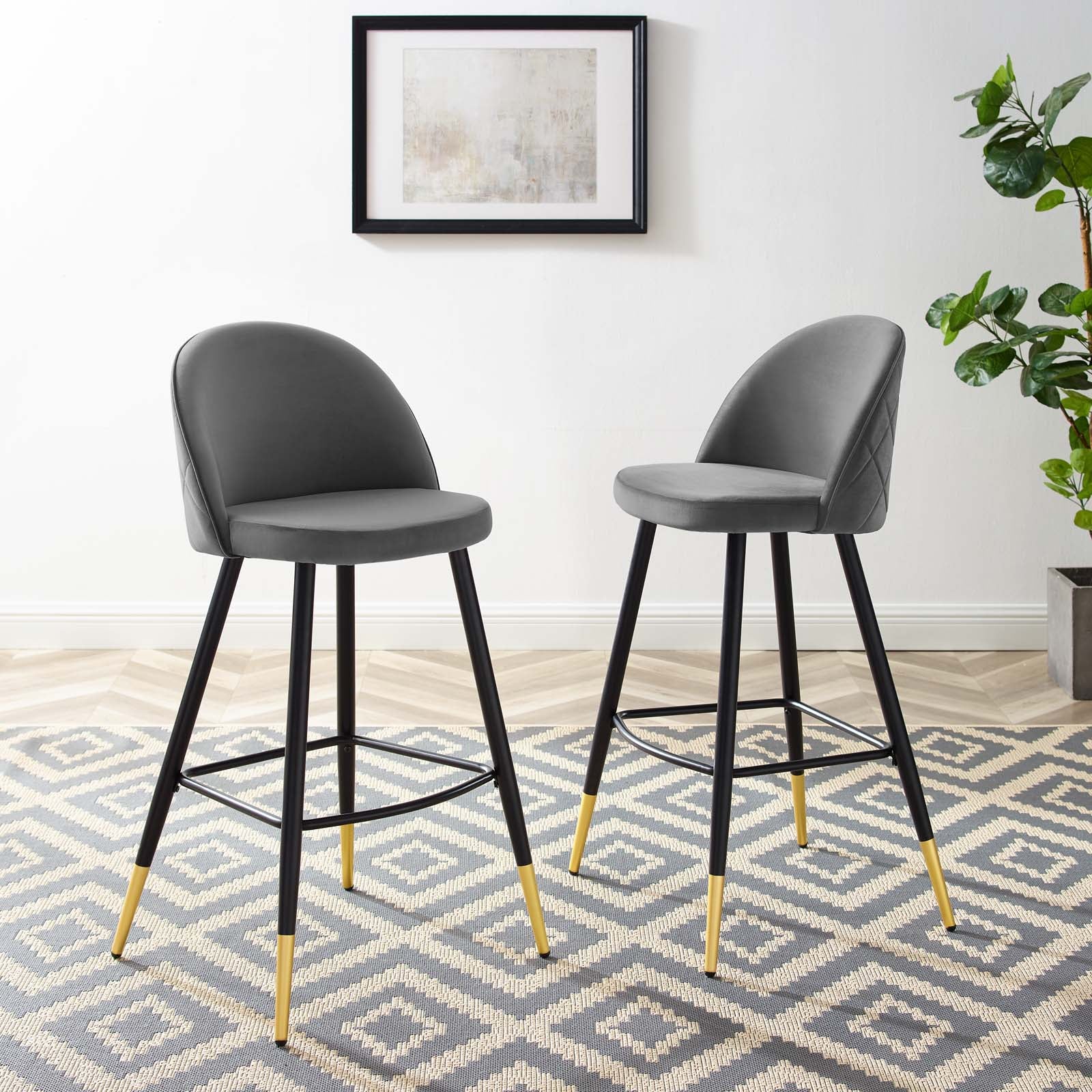 Modway Barstools - Cordial-Performance-Velvet-Bar-Stools---Set-of-2-Gray