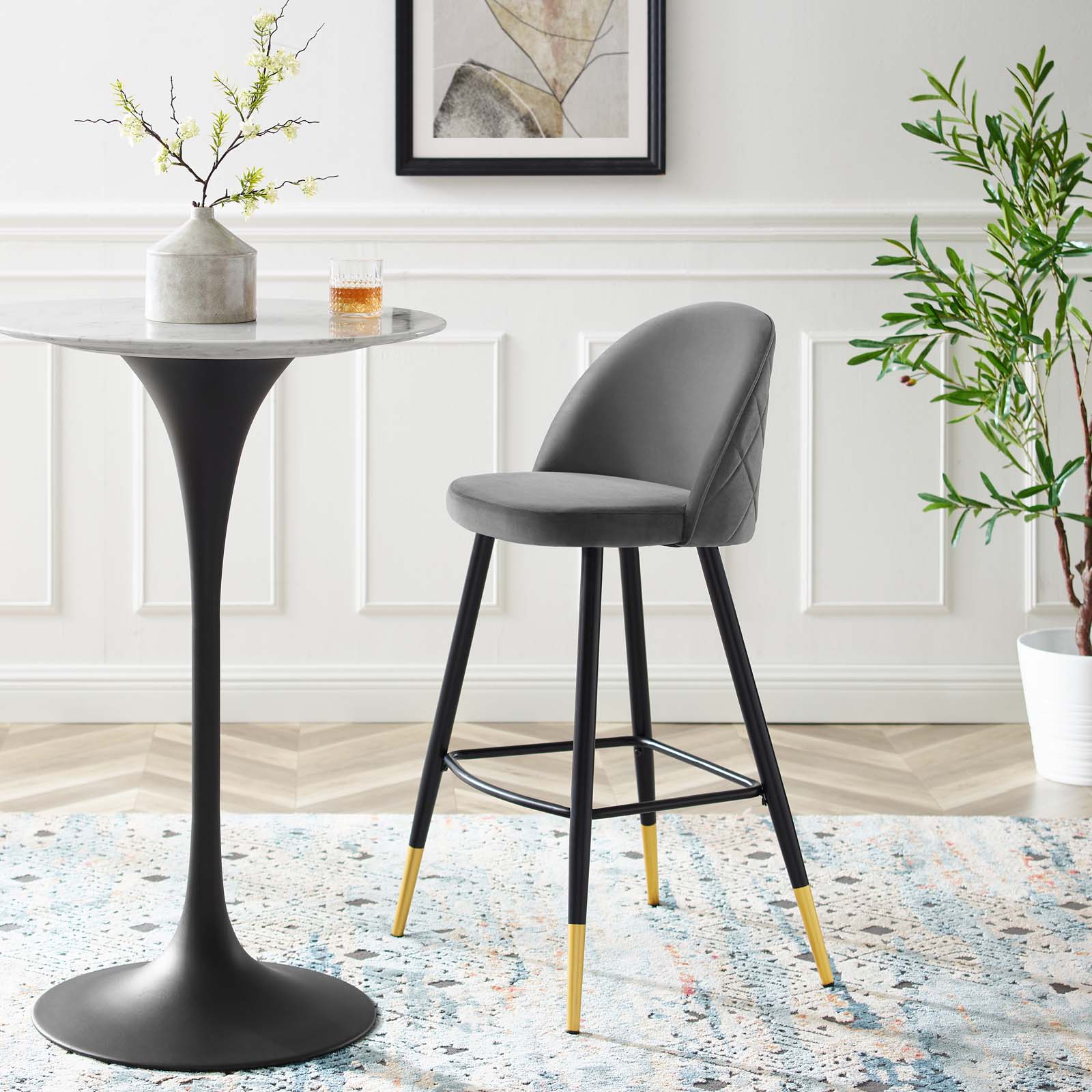 Modway Barstools - Cordial-Performance-Velvet-Bar-Stools---Set-of-2-Gray