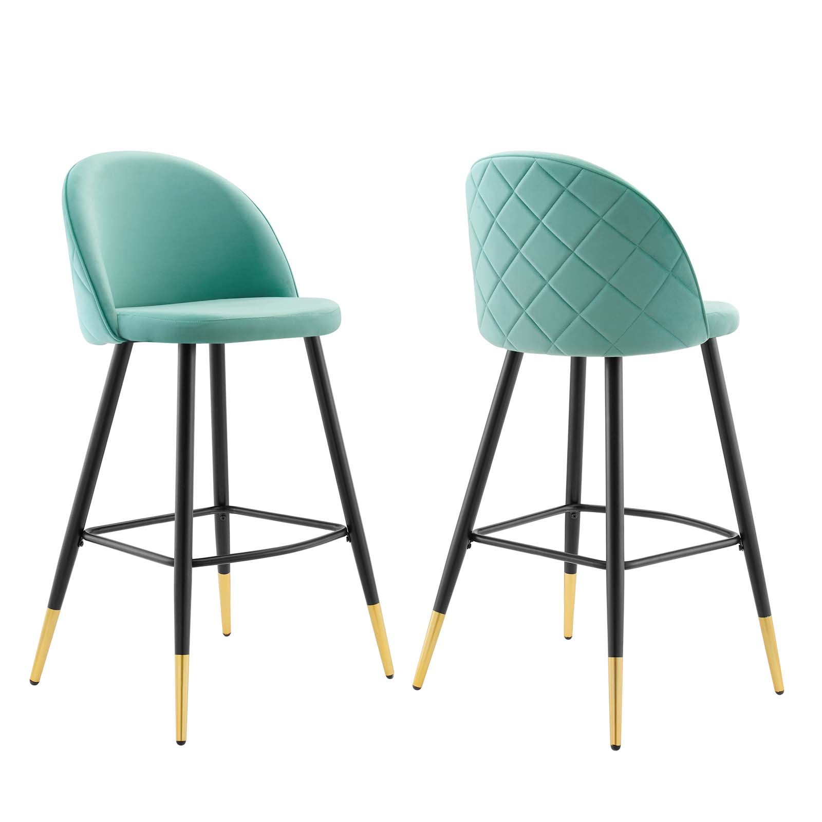 Modway Barstools - Cordial Performance Velvet Bar Stools - Set of 2 Mint
