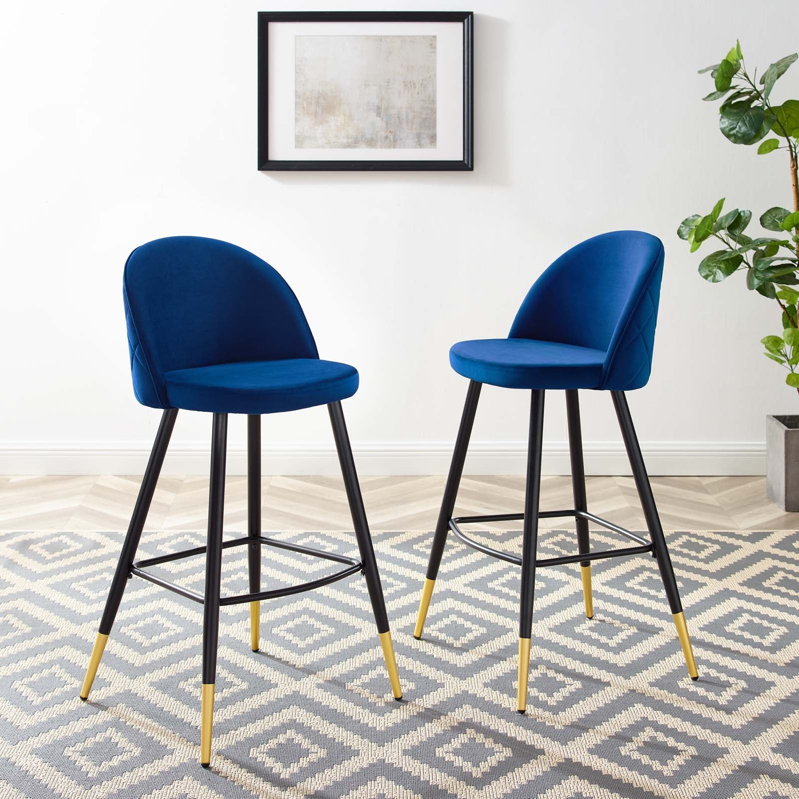 Modway Barstools - Cordial-Performance-Velvet-Bar-Stools---Set-of-2-Navy