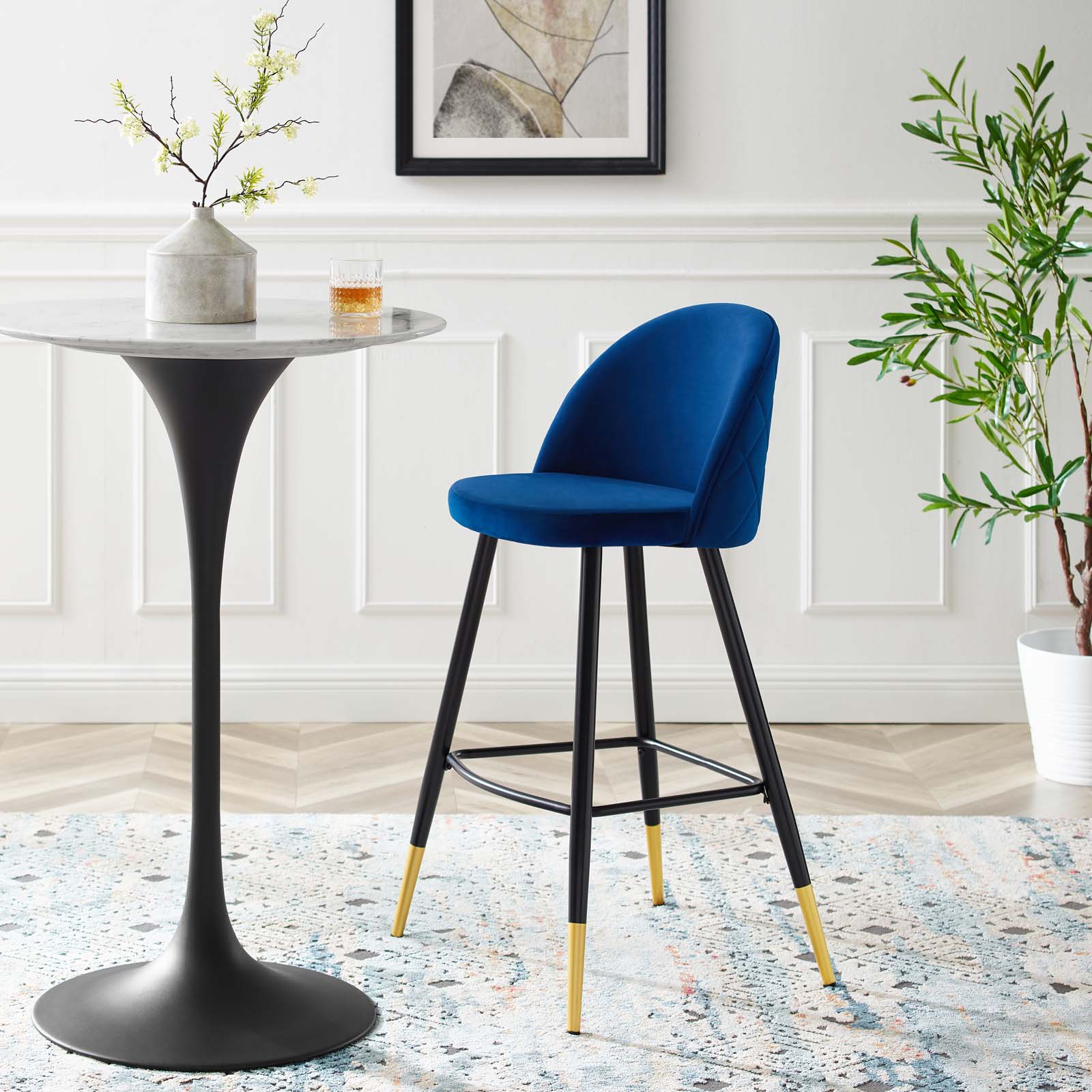 Modway Barstools - Cordial-Performance-Velvet-Bar-Stools---Set-of-2-Navy