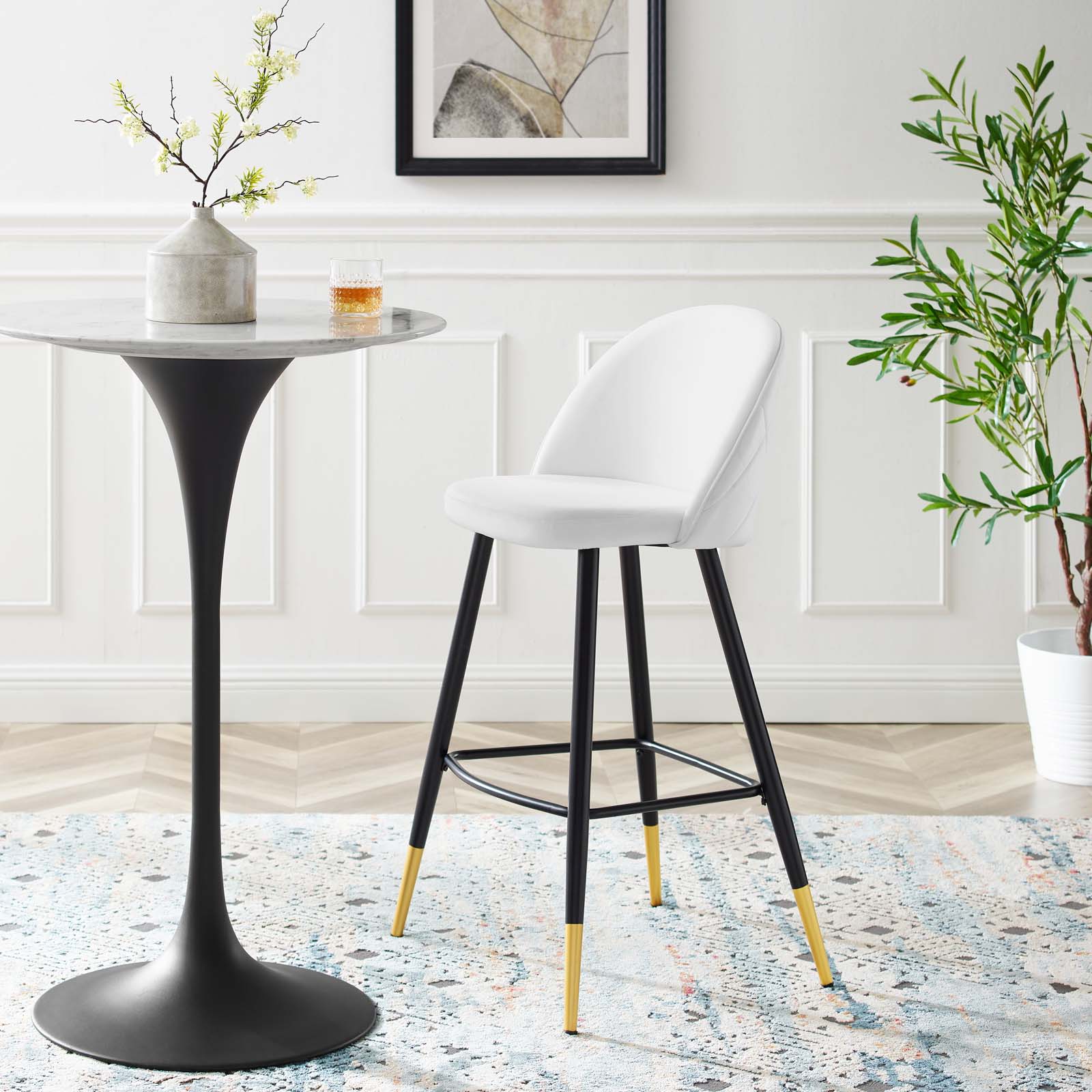 Modway Barstools - Cordial Performance Velvet Bar Stools - Set of 2 White