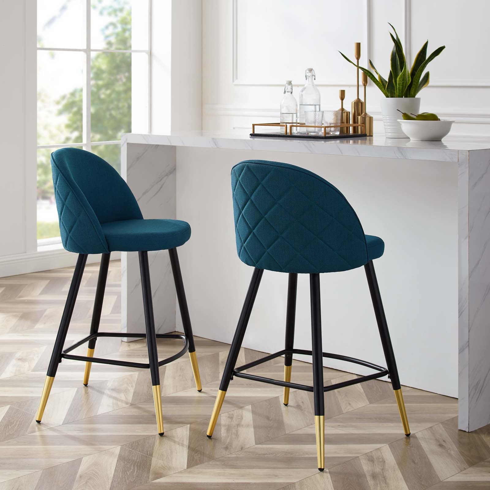 Modway Barstools - Cordial Fabric Counter Stools - Set of 2 Azure