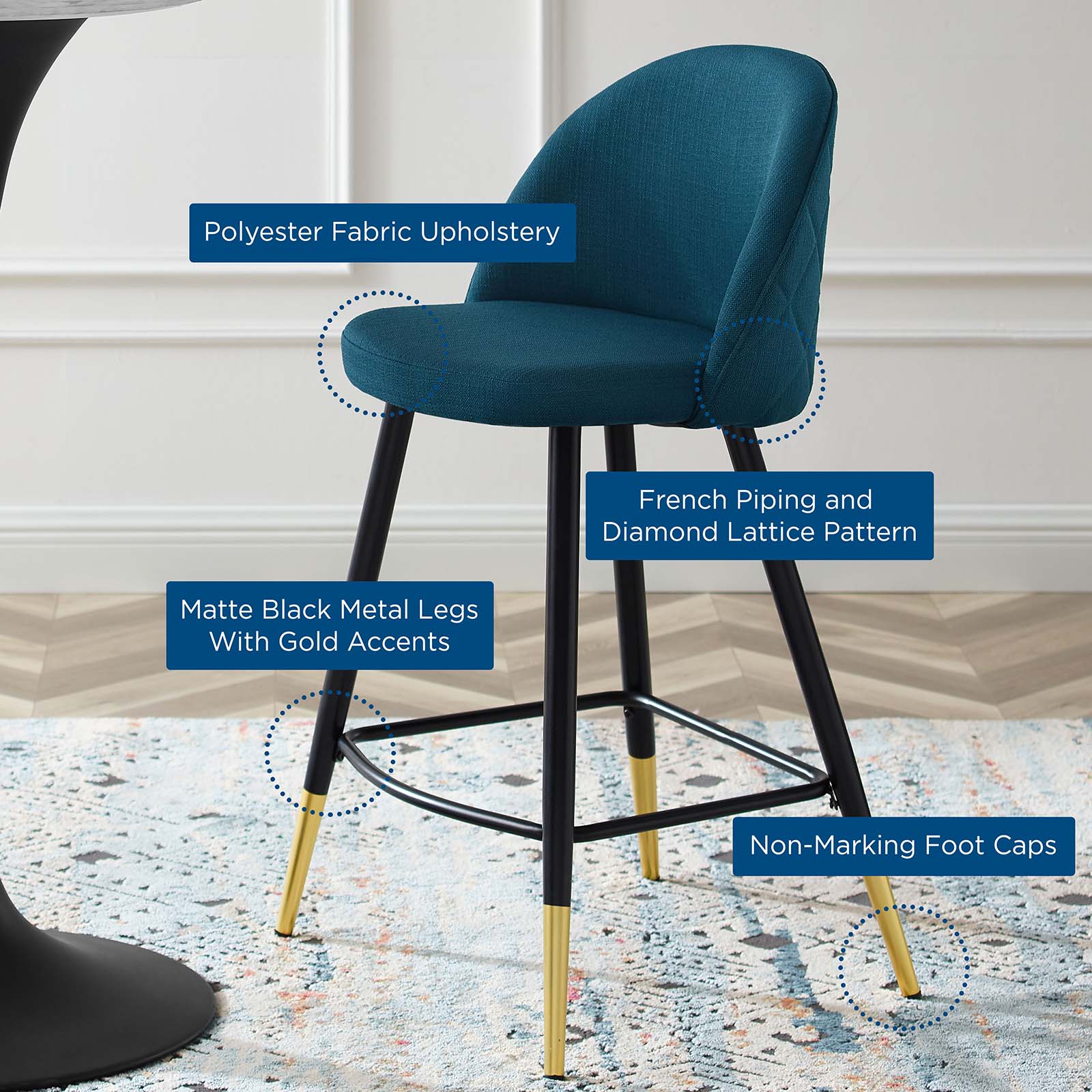 Modway Barstools - Cordial Fabric Counter Stools - Set of 2 Azure