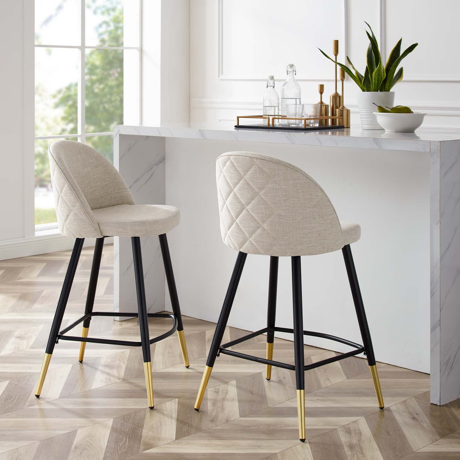 Modway Barstools - Cordial Fabric Counter Stools - ( Set of 2 ) Beige