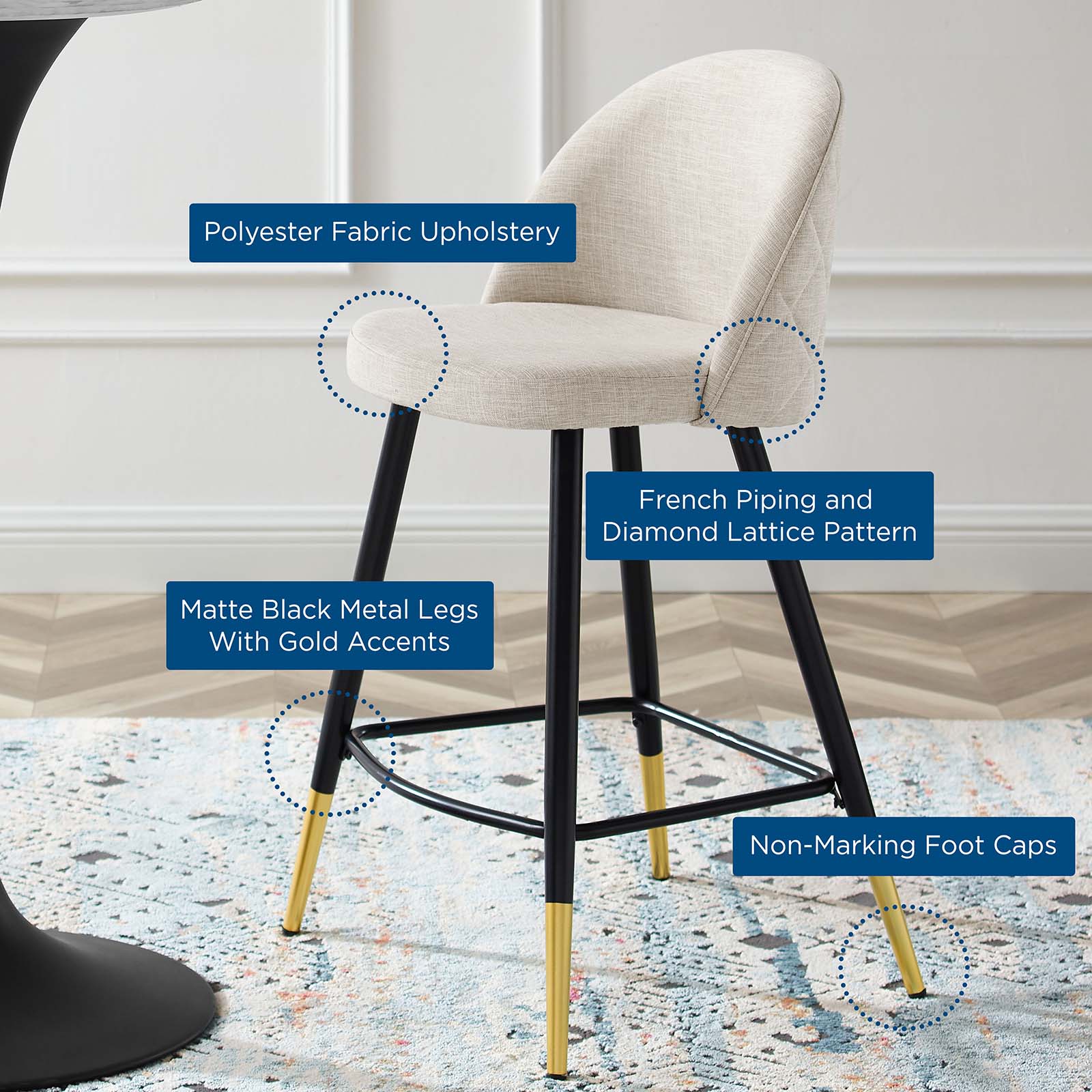 Modway Barstools - Cordial Fabric Counter Stools - ( Set of 2 ) Beige