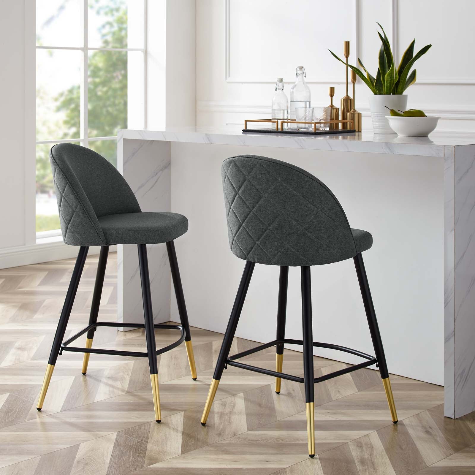 Modway Barstools - Cordial Fabric Counter Stools - Set of 2 Gray