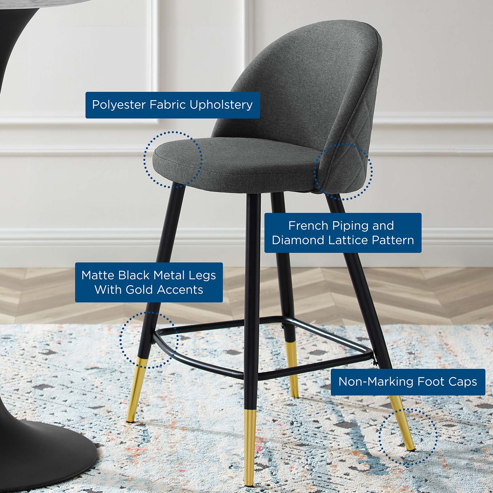 Modway Barstools - Cordial Fabric Counter Stools - Set of 2 Gray
