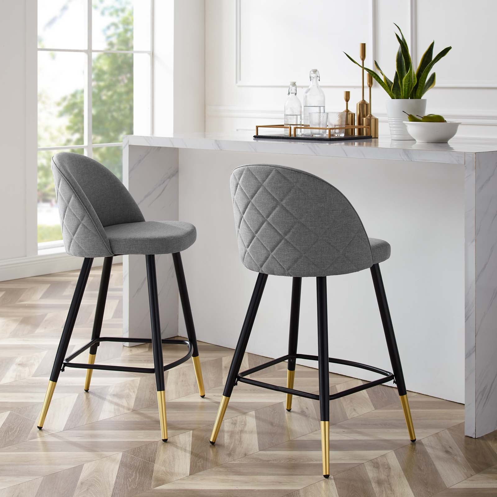 Modway Barstools - Cordial Fabric Counter Stools - ( Set of 2 ) Light Gray